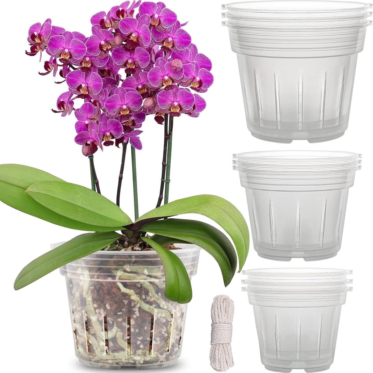 Orchid Pot, 9 Pack Orchid Pots with Holes, 3 Each of 4.8, 5.7 and 6.4 Inch Clear Flower Planter for Repotting, Plastic Slotted Nursery Planters Indoor Outdoor
