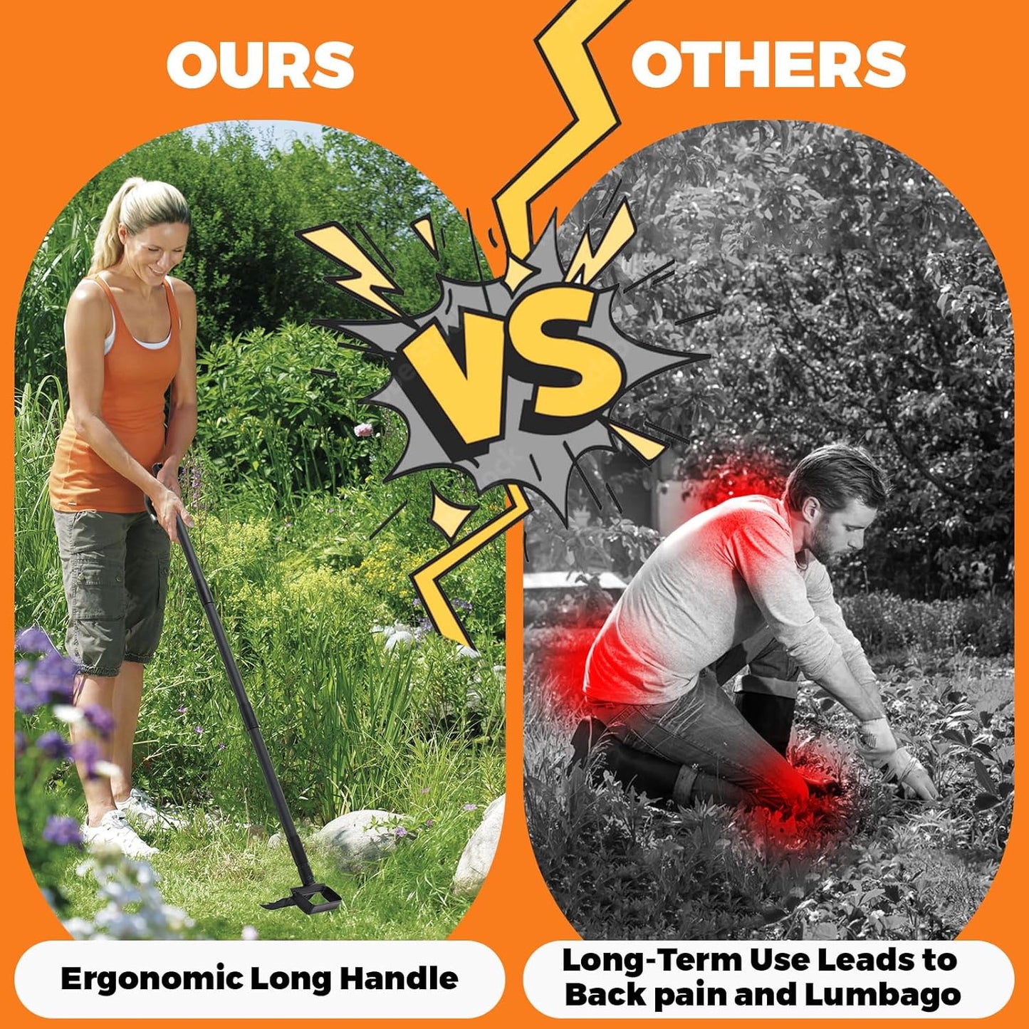 Hula Garden Hoe and 4 Tines Rake 2-in-1 Garden Tool for Weeding, Garden Cultivator with 62.6" Adjustable Long Handle Heavy Duty Weed Puller Stirrup Hoe for Ditching, Seeding, Loosening Soil