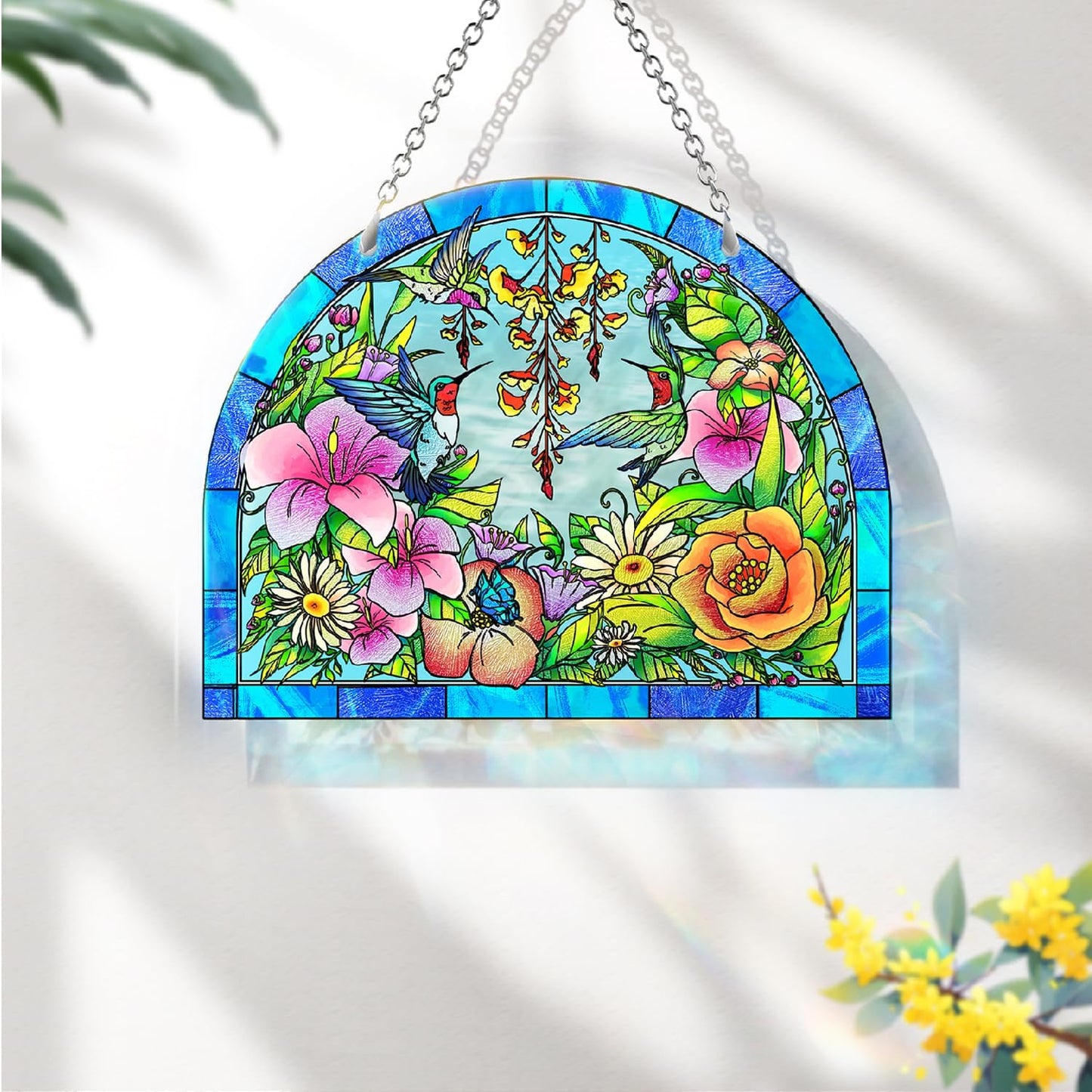 Hummingbird Stained Glass Suncatcher, Stained Glass Birds Suncatcher Window Hanging, Unique Hummingbird Gifts for Bird Lover