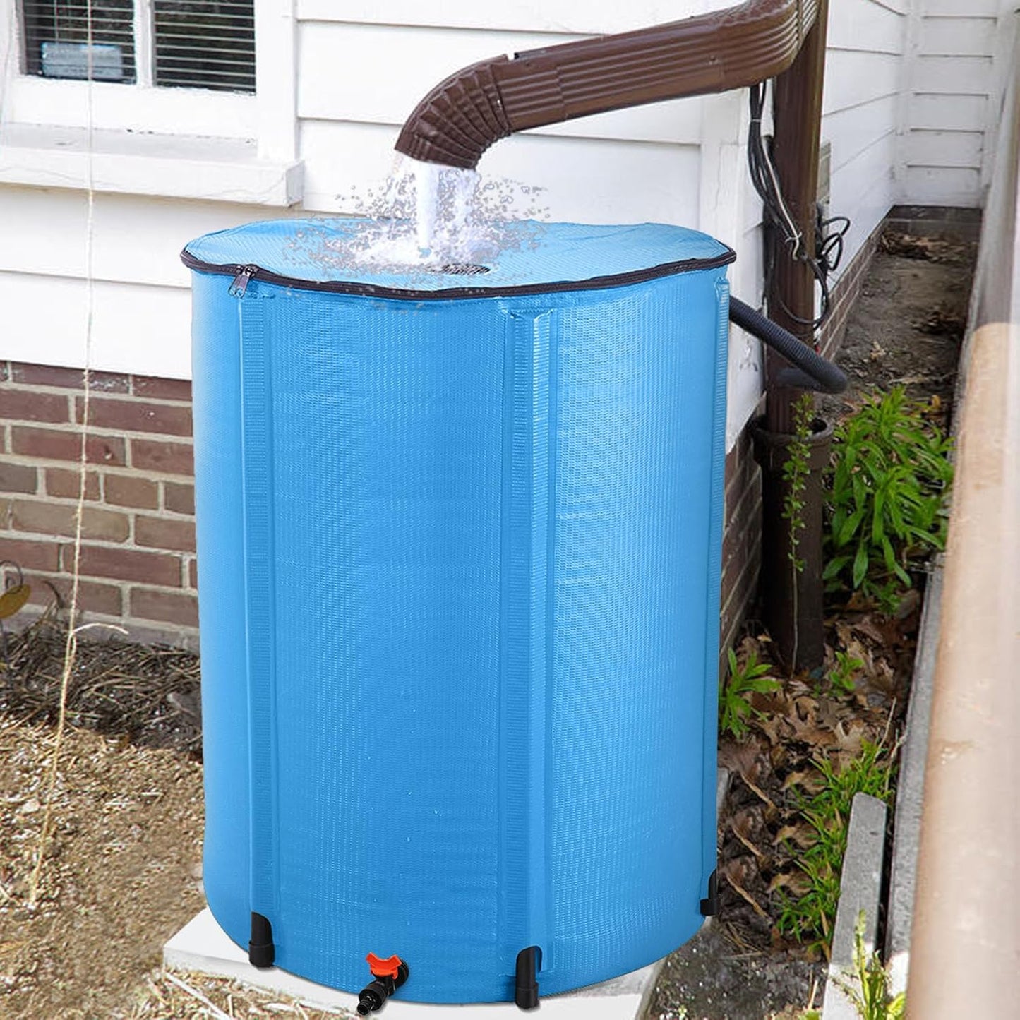 100 Gallon Collapsible Rain Barrel, Water Storage Tank, Portable Rainwater Collection System, Rain Catcher Barrel with Spigots and Overflow Kit, Rain Water Barrel Collector for Garden, Blue