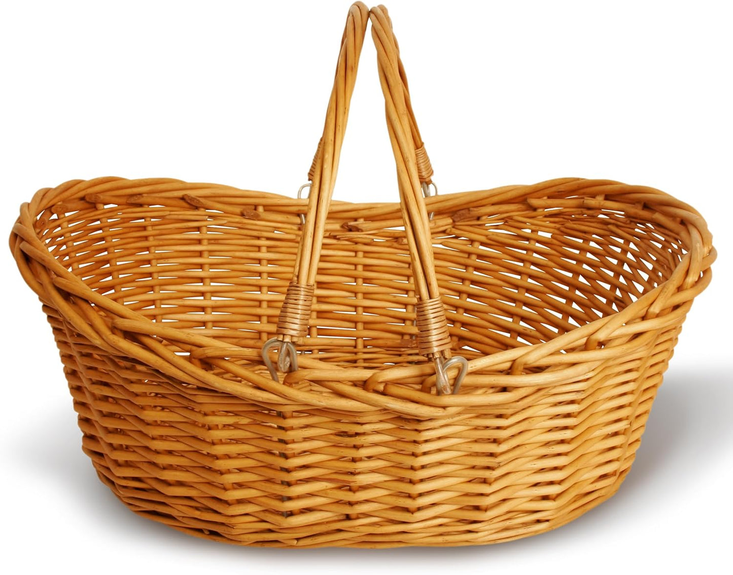 Wald Imports - Small Light Brown Hand Woven Wicker Basket for Storage with Handles - Woven Basket - Wicker Baskets for Picnics, Easter, Organizing, and More (14 x 5.5 inches)