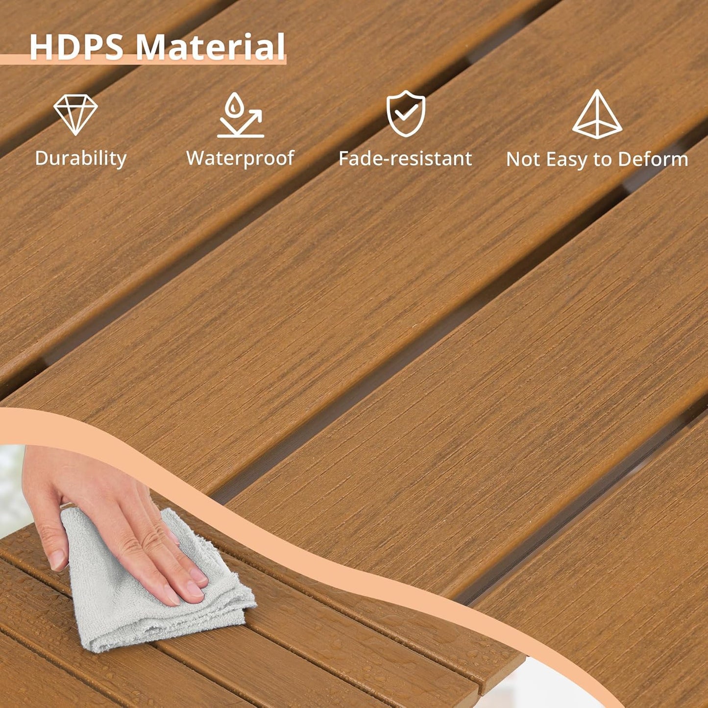 LUE BONA 27 inch Folding Side Table, HDPS Outside End Table for Patio, Porch, Deck, Pool, Weather Resistant, Teak Color Oil Printed