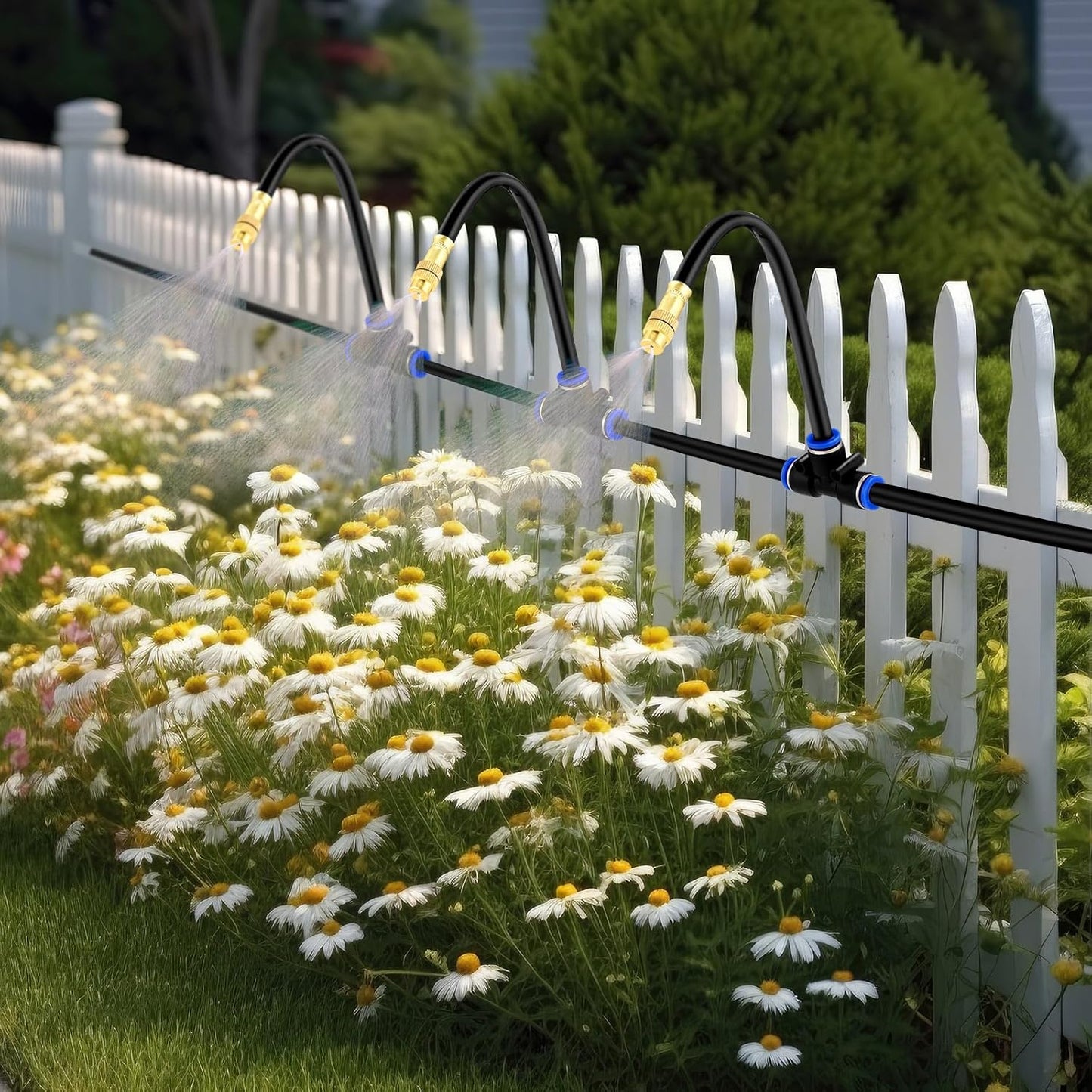 Zonon 10 Pcs Brass Misting Nozzles Tee with 8 Inch Built in Hose 360 Degree Rotation Adjustable Water Mister Nozzles Thread Sprayer 0.043" Misting Parts and Accessories for Patio Outdoor Cooling