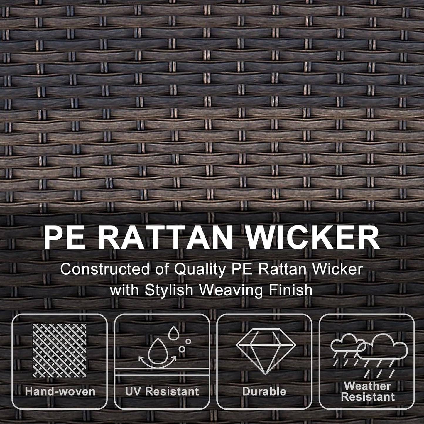 HUMMUH 3 Pieces Patio Furniture Set Outdoor Wicker Bistro Rattan Chairs with Glass Top Side Table and Thickened Cushions for Porch Deck Backyard Poolside