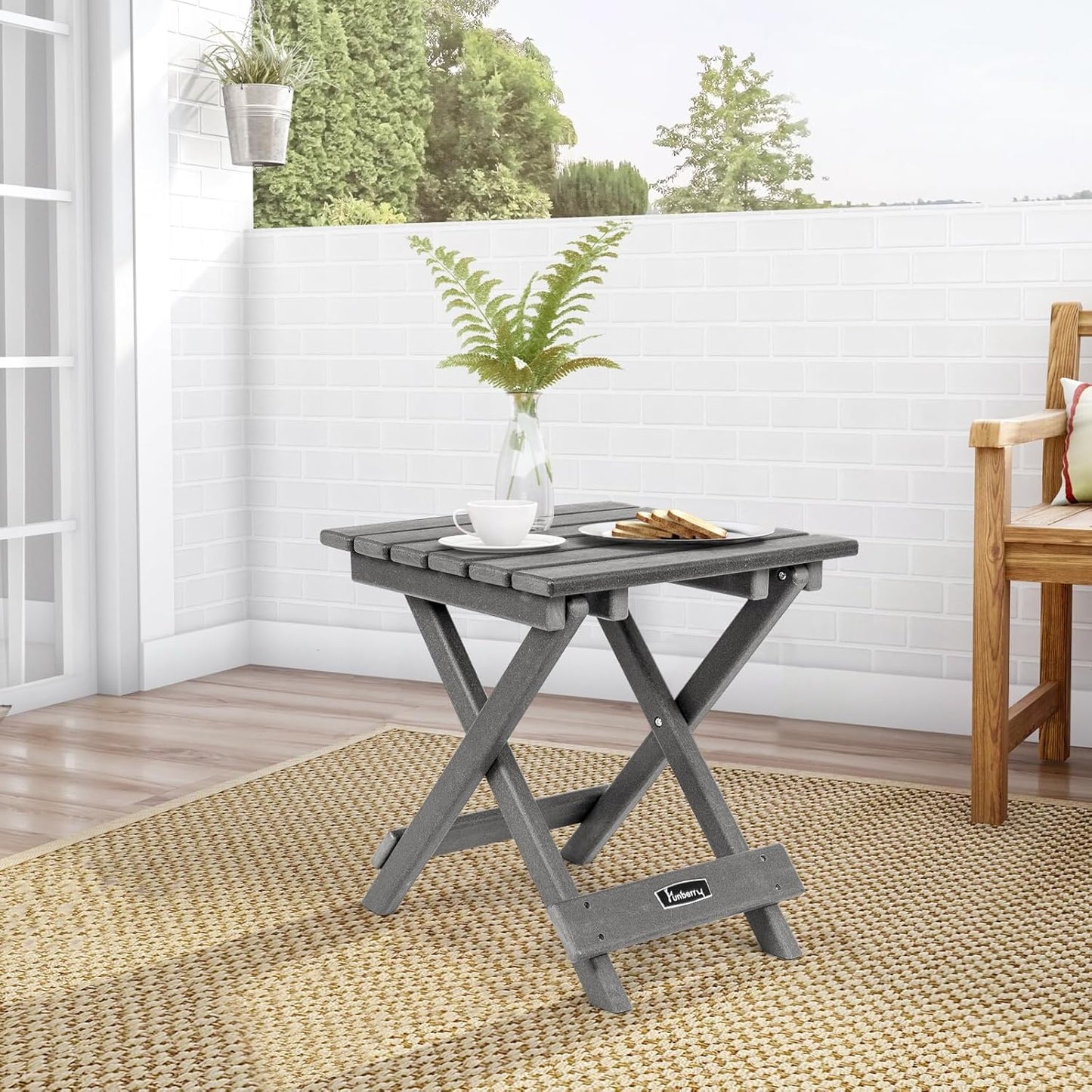 FUNBERRY Outdoor Folding Adirondack Side Table, Portable No Assembly Patio End Table HDPE All Weather