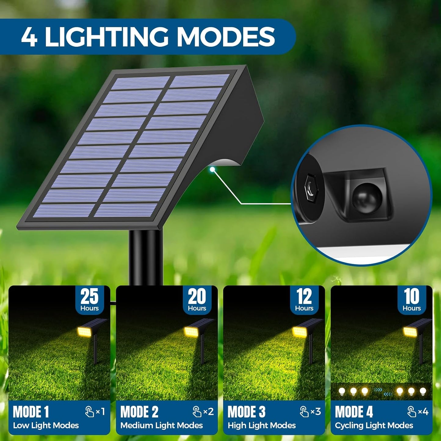 Solar Spot Lights Outdoor, Solar Lights Outdoor Waterproof IP65, 4 Lighting Modes Solar Powered Spotlights Yard Garden Landscape Pathway Solar Security Lights for Outside (Warm White, 6 Pack)