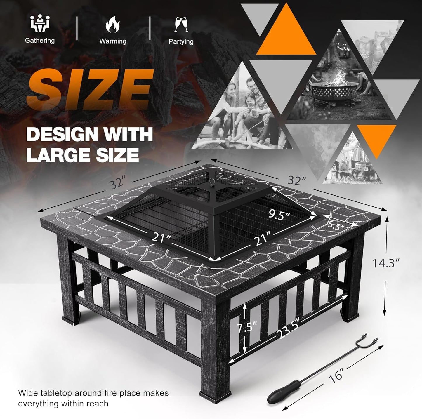 Devoko Outdoor Fire Pit, 32 Inch Firepit Table Metal Outdoor Fireplaces with Waterproof Cover for Outside Patio Camping (Silver)