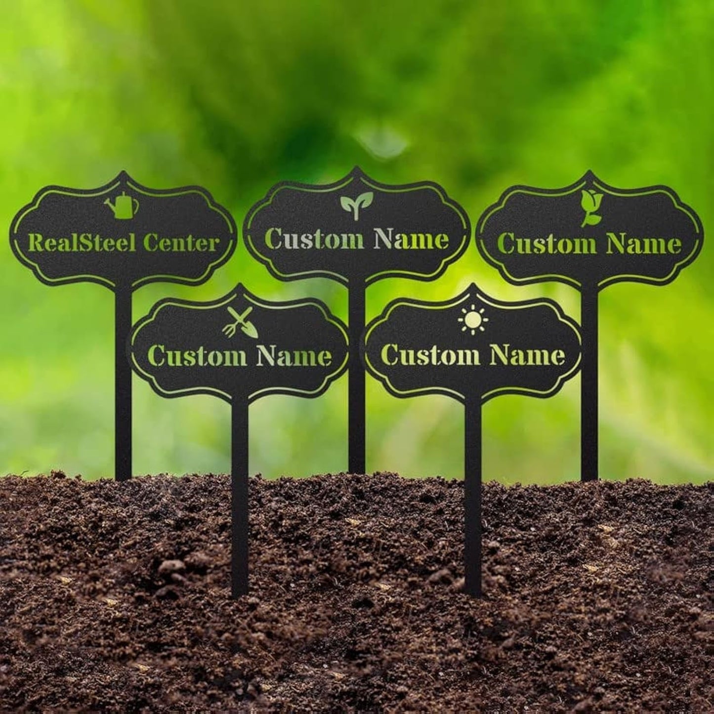 RealSteel – Customizable Seed & Plant Markers - Outdoor Herb Garden Stakes - Elegant Fruit/Vegetable Labels - Steel Plant Tags for Pots - Classy Design for Farmhouse/Greenhouse – Sprout Icon