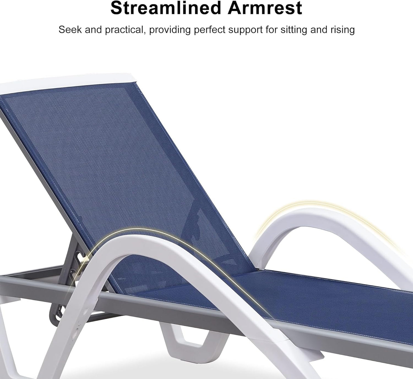 PURPLE LEAF Patio Chaise Lounge Chair Outdoor Plastic Textilene Sun Bathing Recliner Tanning Pool Lounger with 6 Adjustable Position for Outside Beach in-Pool Lawn Poolside, Blue