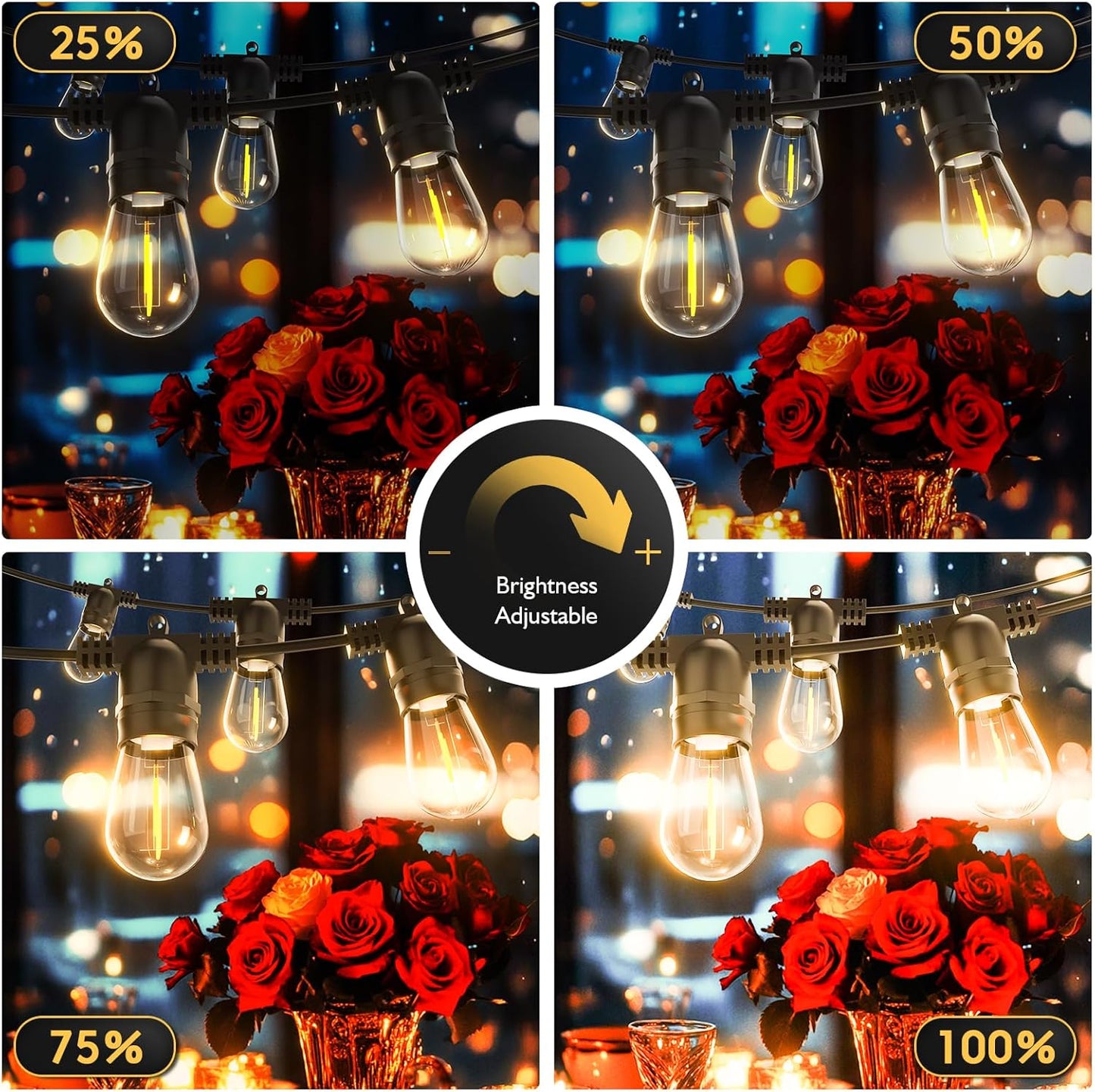 S14 Solar String Lights Outdoor with Remote 100 FT, USB & Solar Dual Charging, Waterproof, 8 Modes 3 Timers, 34+3 LED Shatterproof Bulbs, Dimmable Solar Light for Camping Backyard Bistro Porch Garden