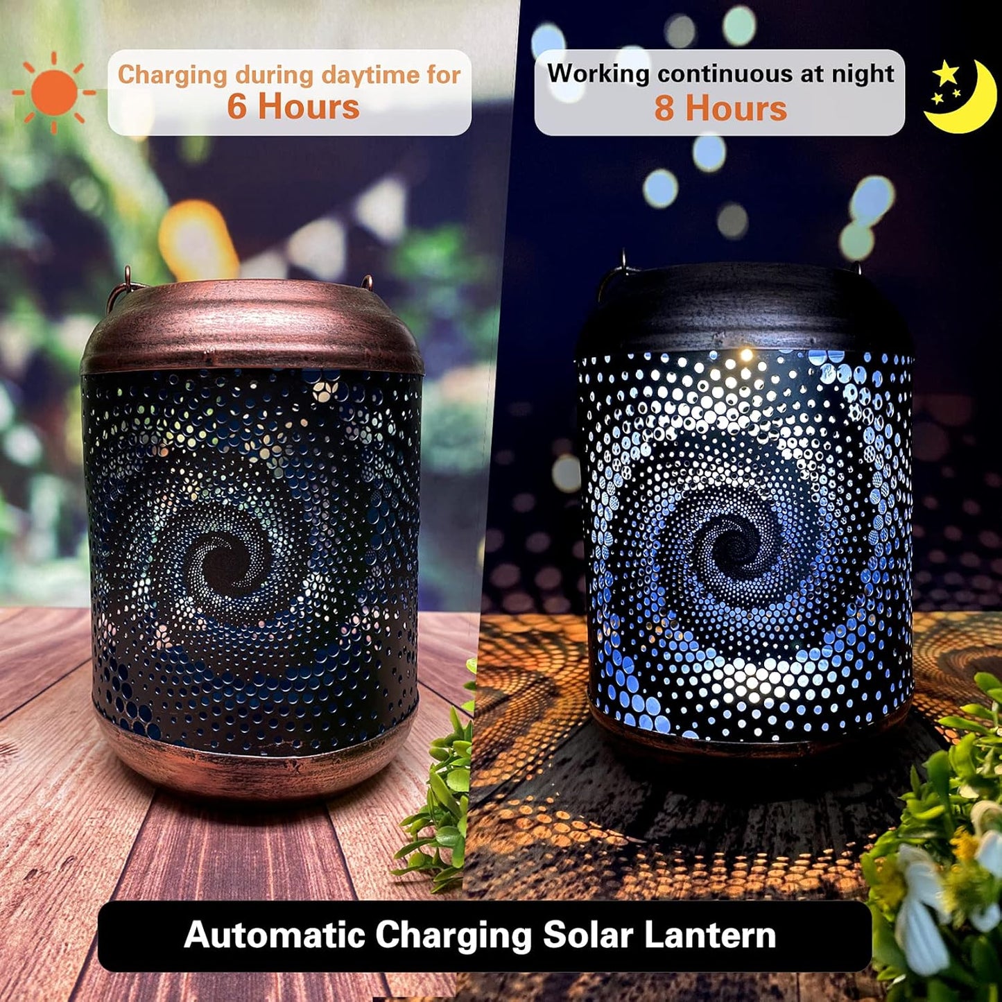 DIBIEECN 4 Pack Solar Lanterns Outdoor Hanging Lantern Metal Waterproof LED Lantern with Solar Powered Garden Patio Decorations Decor Lantern with Handle Christmas Gift Idea, Blue
