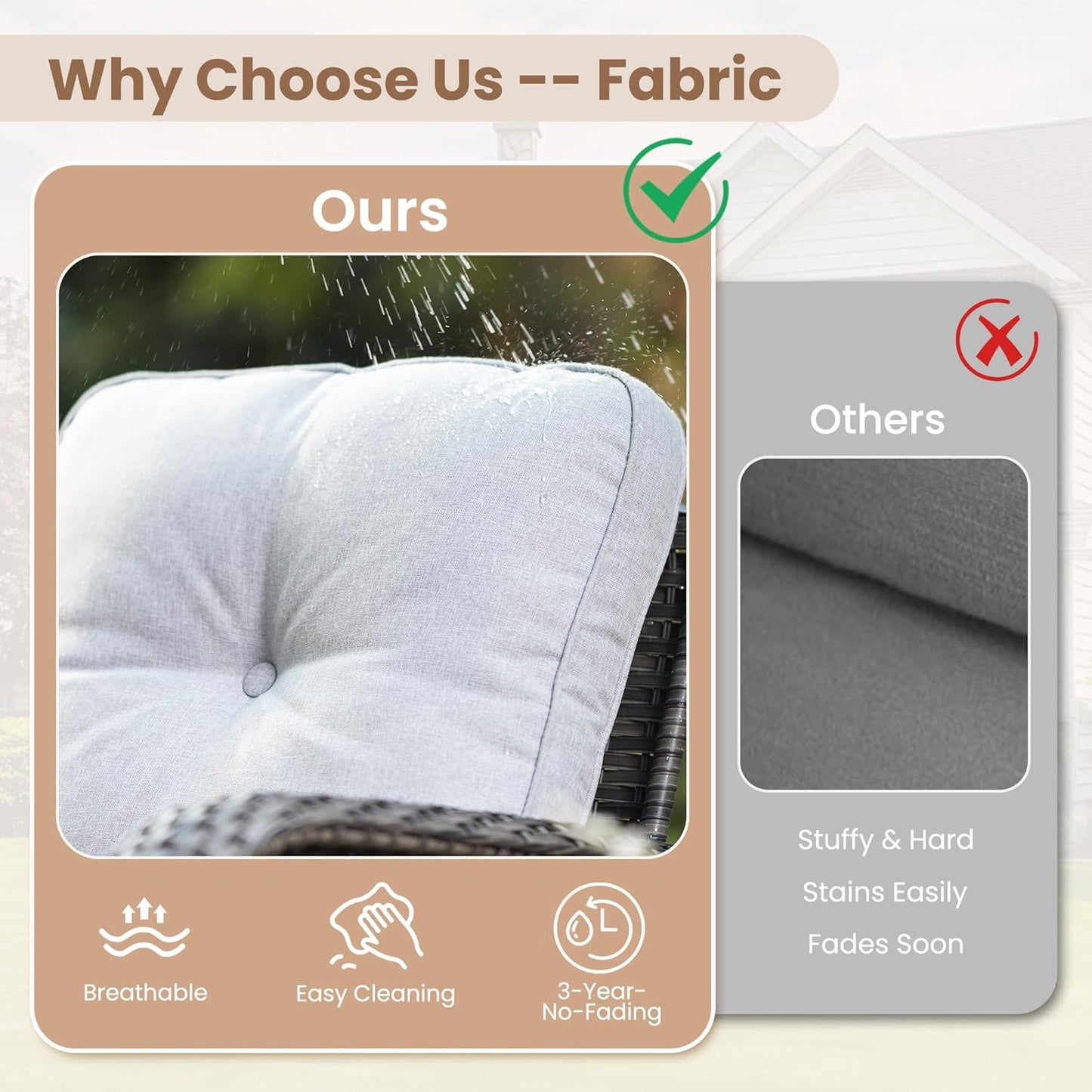 HOOOWOOO Patio Furniture Set,4 Pieces Outdoor Conversation Set,All Weather Wicker Loveseat Sofa Set with High Back Chairs Table,Light Gray