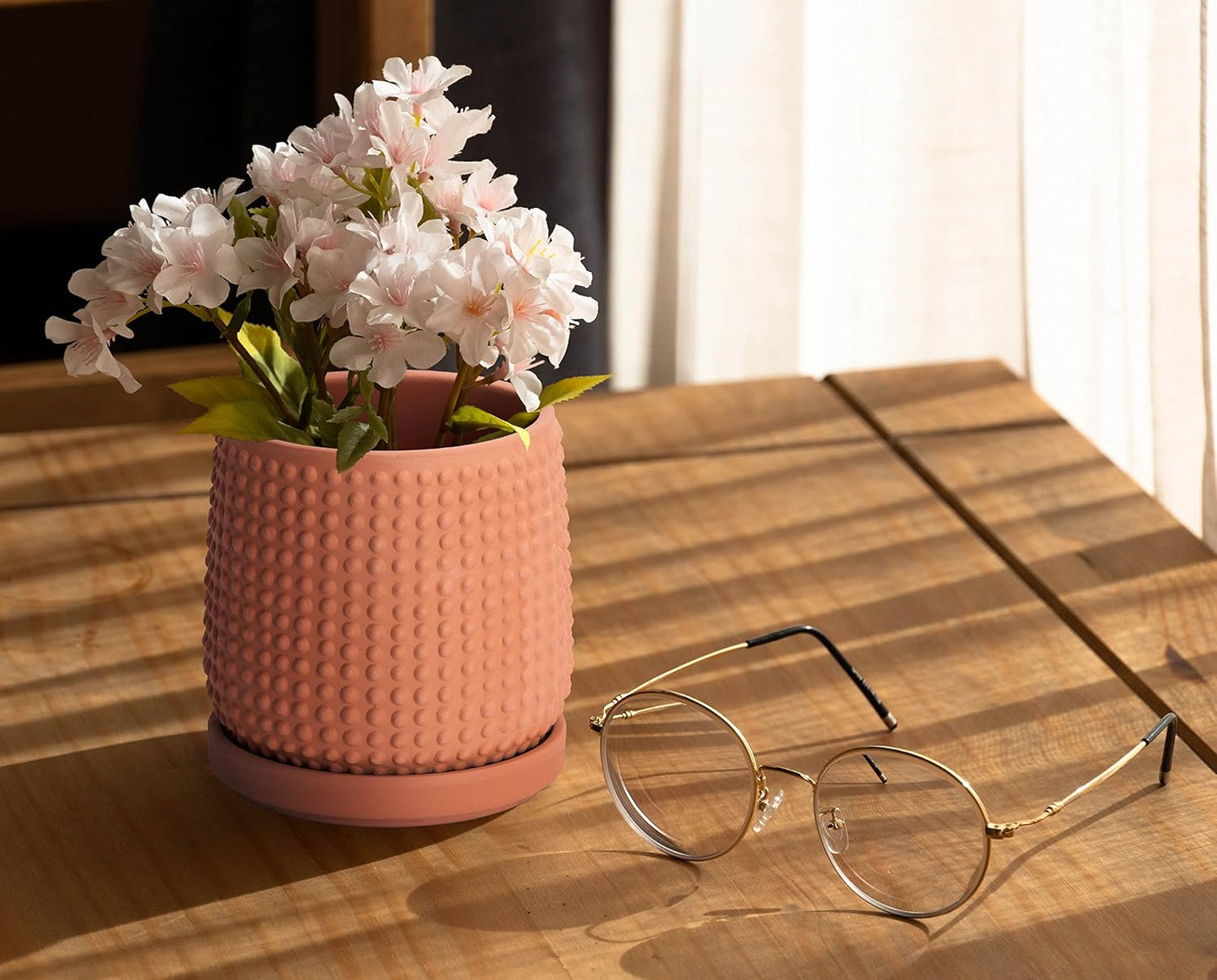 D'vine Dev 4 Inch Terracotta Beaded Planter Pot - Flower Pot with Drainage Holes and Saucers for Indoor Succulent Plants or Flowers,Terracotta, 27-C-Z-7