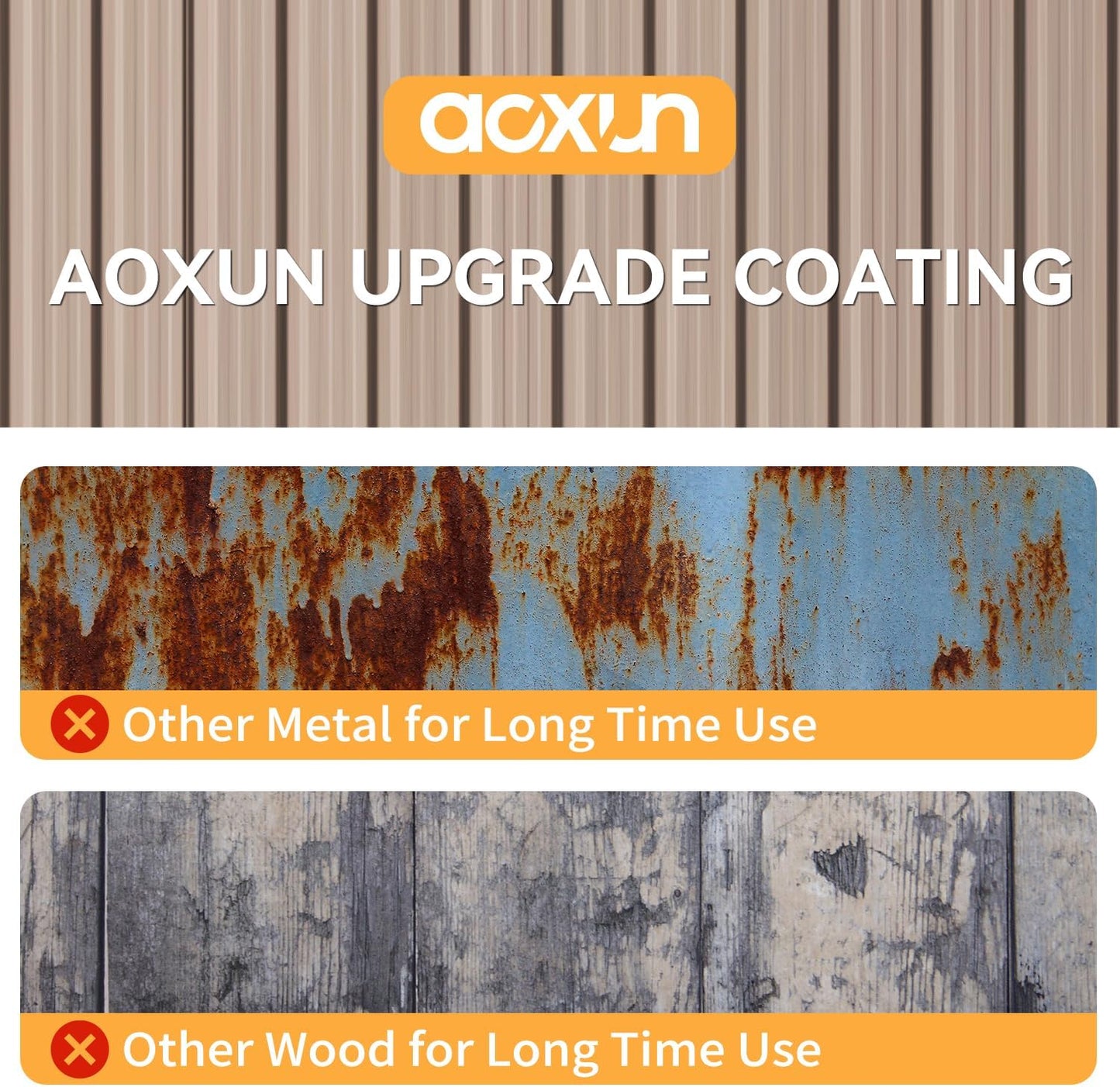 Aoxun 7x5 FT Outdoor Storage Shed with Floor Garden Metal Shed with Lockable Door Outdoor Large Shed for Tool, Garbage Can, Bike, Mower, Brown