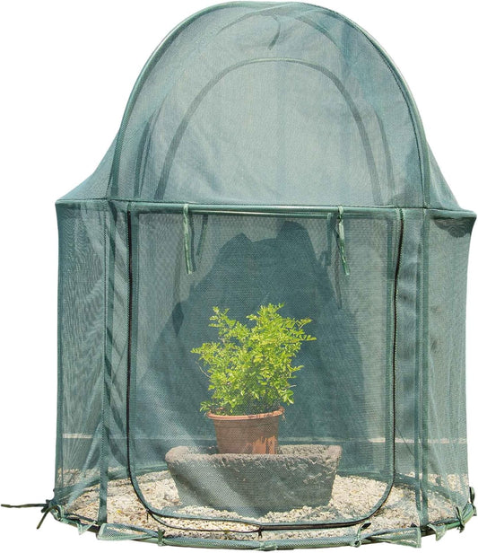 Round 4'x4' Large Plant Mesh Cover 4.9FT Tall Crop Netting Cage Pest Guard Cover for Vegetables Fruits Durable Plant Gardening Net