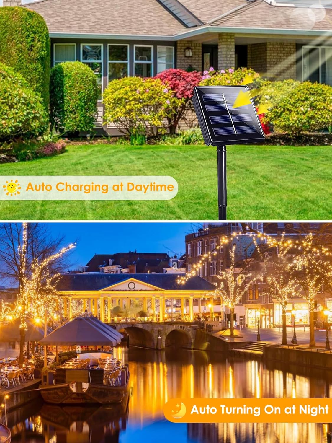 Warm White Solar Christmas Lights Outdoor Decorations Waterproof, Tatal 2 Pack 200LED 66FT Solar String Lights Green Wire with 8 Modes, Christmas Fairy Light for Xmas Tree Party Wedding Garden Decor