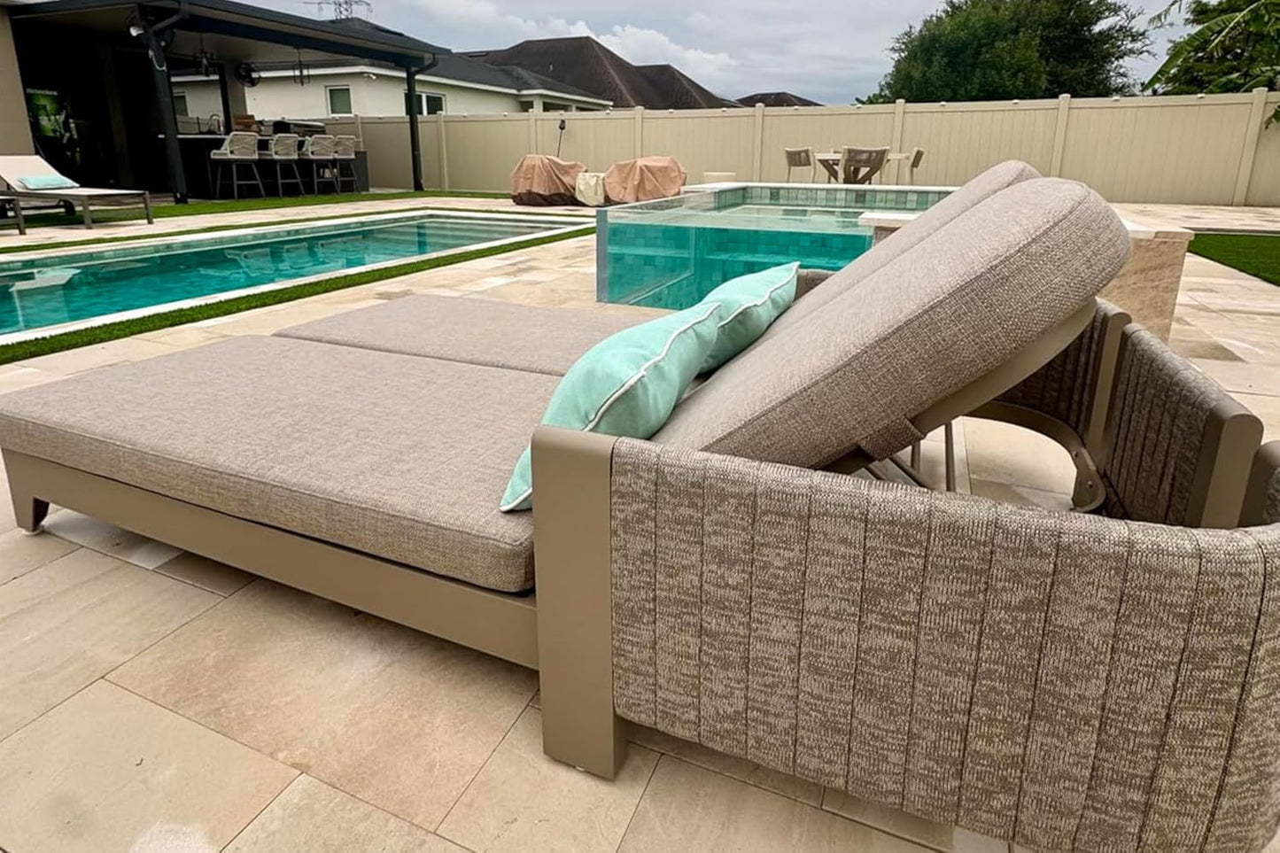 PURPLE LEAF Outdoor Chaise Lounge Chairs with Cushion 2-Person Sunbed Lounge Adjustable Backrest Reclining Chairs for Outside Nurture Shale