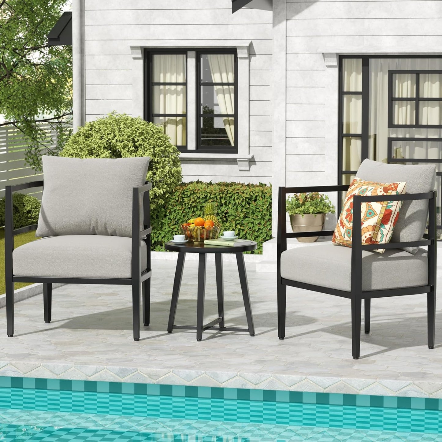 NATURAL EXPRESSIONS Outdoor Patio Furniture Conversation Sets 3 Pieces Patio Lawn Chair Set Porch Chairs with Metal Table for Balcony Yard Garden Lawn Poolside