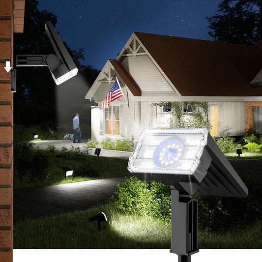 Bright Solar Spot Lights Outdoor 4 Pack, [58 LED/12000K/3 Modes] Solar Lights Outdoor Waterproof IP67, Auto On/Off, 2-in-1 Wall Light Flood Light for Tree Yard Garden Pathway