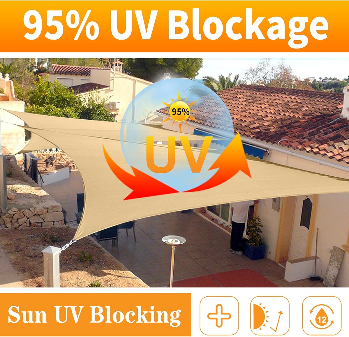 11' x 23' White Rectangle Sun Shade Sail SSP1212 Canopy Durable Fabric UV Block Awning,We Make Custom Orders