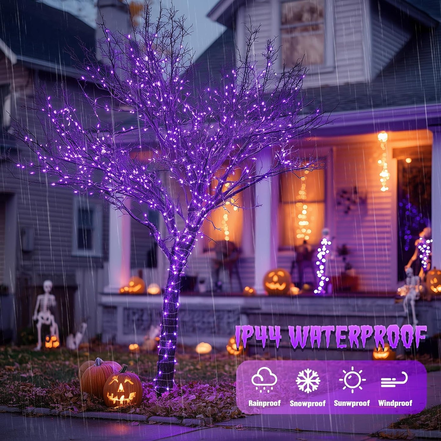 JMEXSUSS 2 Pack Solar Halloween Lights Outdoor, 33ft 100 LED Purple Halloween Lights, Waterproof 8 Modes Purple Solar Light for Outside Tree Garden Patio Christmas Decorations