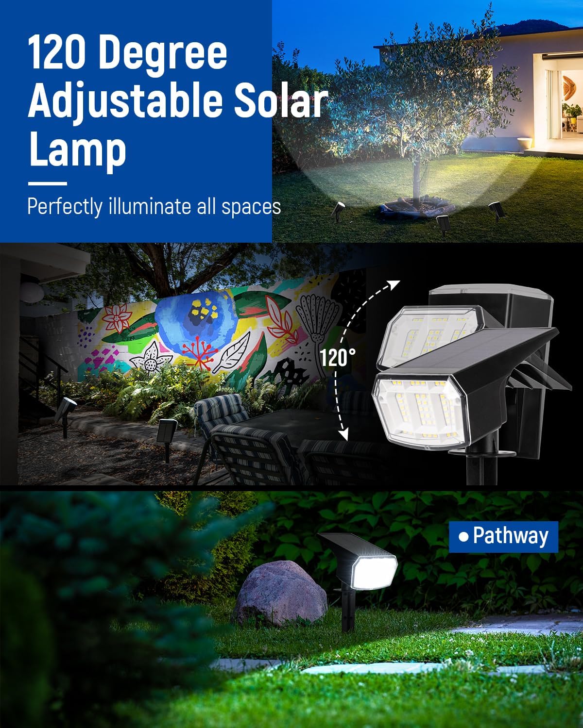 Solar Spot Lights Outdoor Waterproof 6 Pack IP65, 63 LED 3 Lighting Modes Spotlights for Yard Garden House Garage Pathway