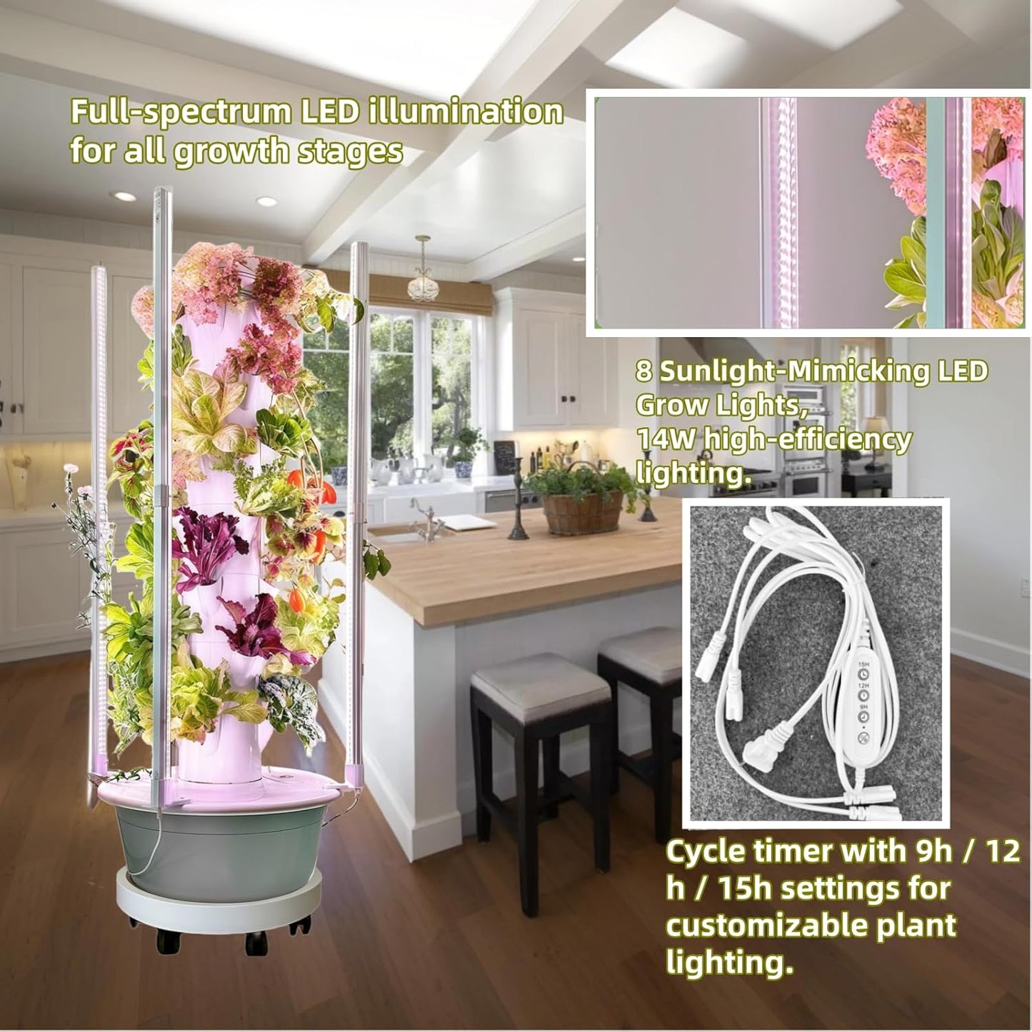 Vertical Hydroponic Growing System Kit – LED Grow Lights, Hydroponic Vegetable Tower,Inddor Lettuce Growing Garden,28 Plant Sites, for Indoor & Outdoor Gardening,Full Spectrum