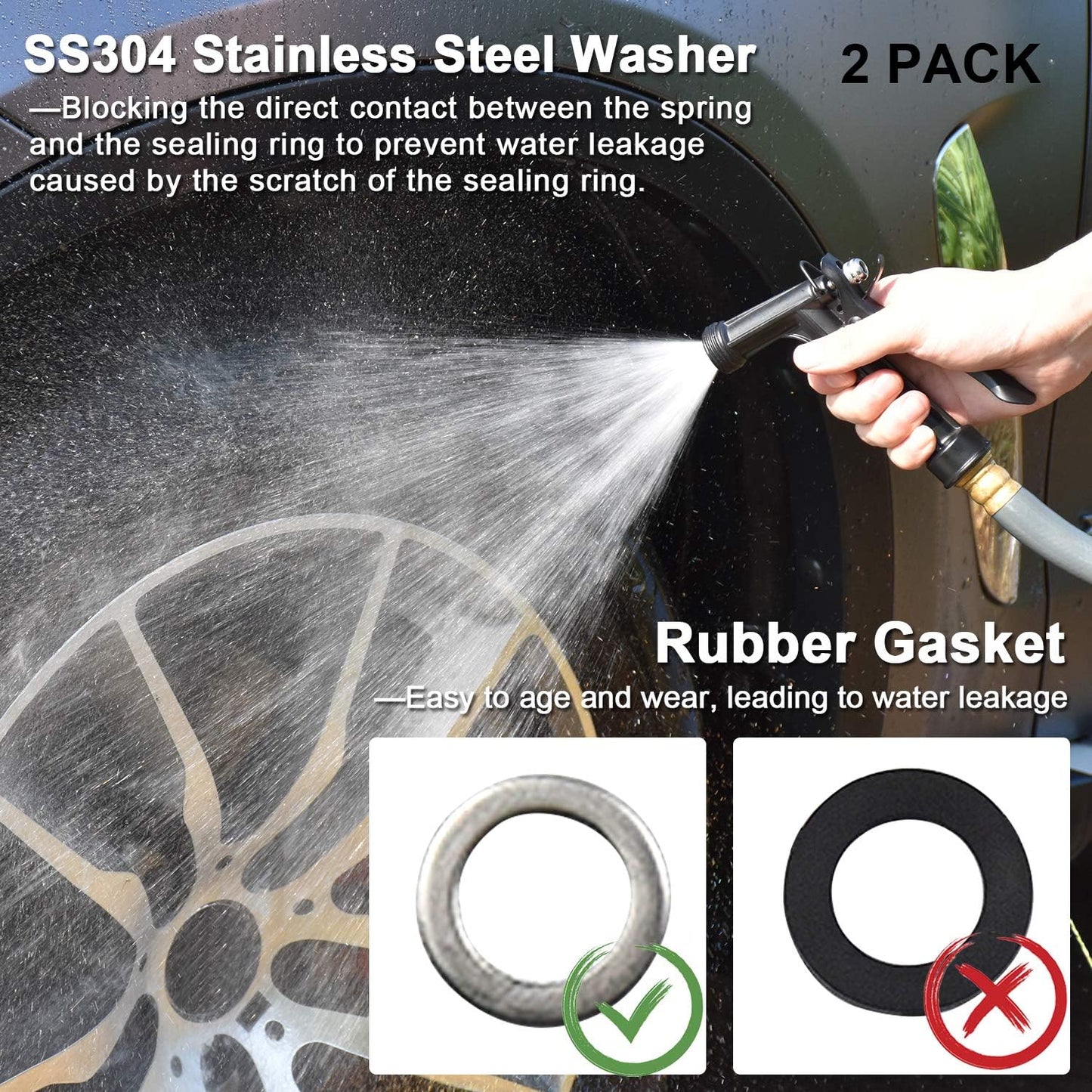 Hose Nozzle 2 Pack, Full Size Pistol Grip Water Nozzle Sprayer with Threaded Front, High Pressure Nozzle, Adjustable Spray Water Flow for Watering Plants, Showering Pet, Washing Car, Cleaning