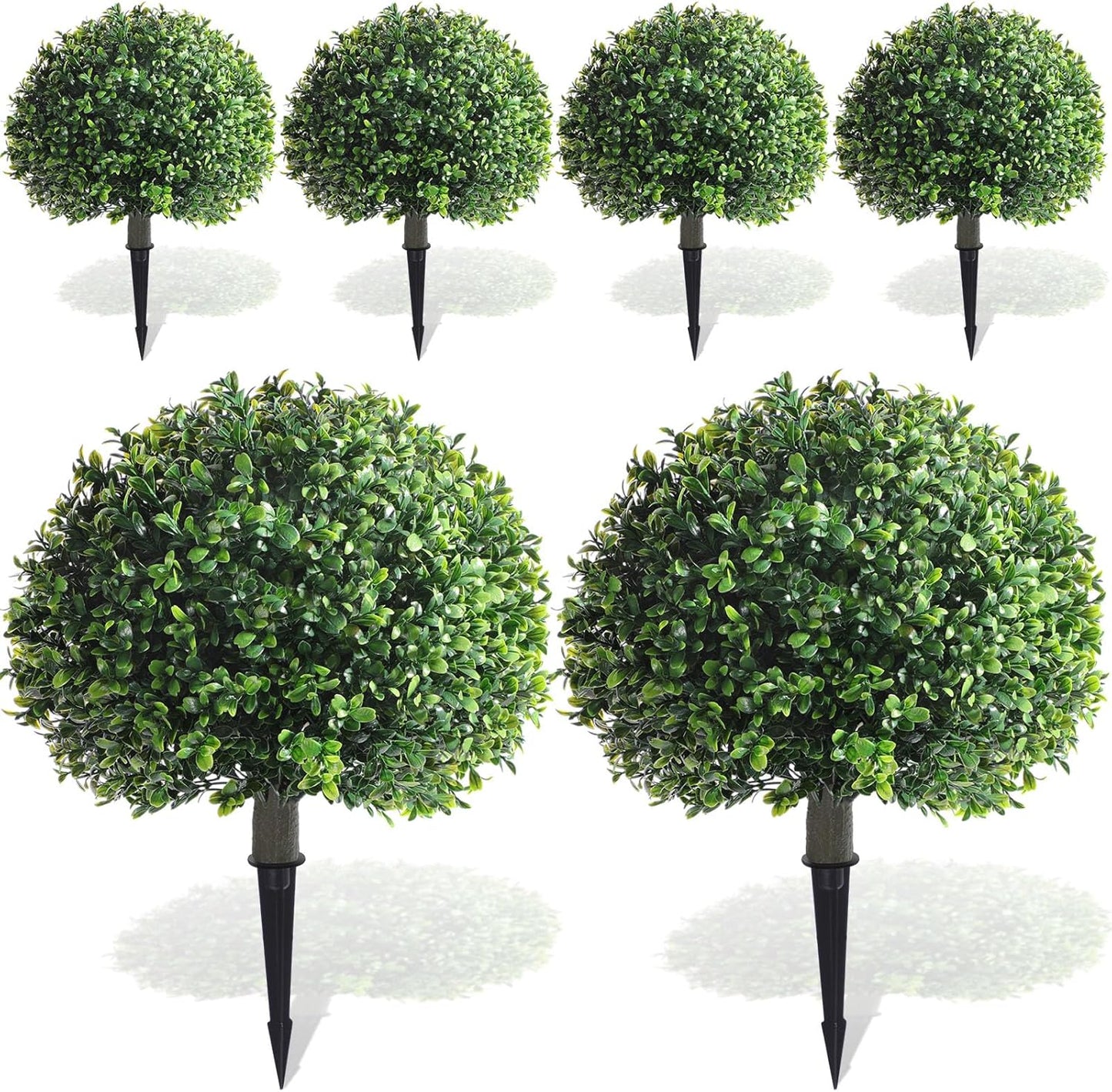 Yunlly 6 Pack 18" Artificial Boxwood Ball Bush Topiary Trees Fake Outdoor Plants, Realistic UV Resistance Faux Shrubs with Spike Greenery Topiary for Front Porch Garden Yard Patio Indoor (Green)
