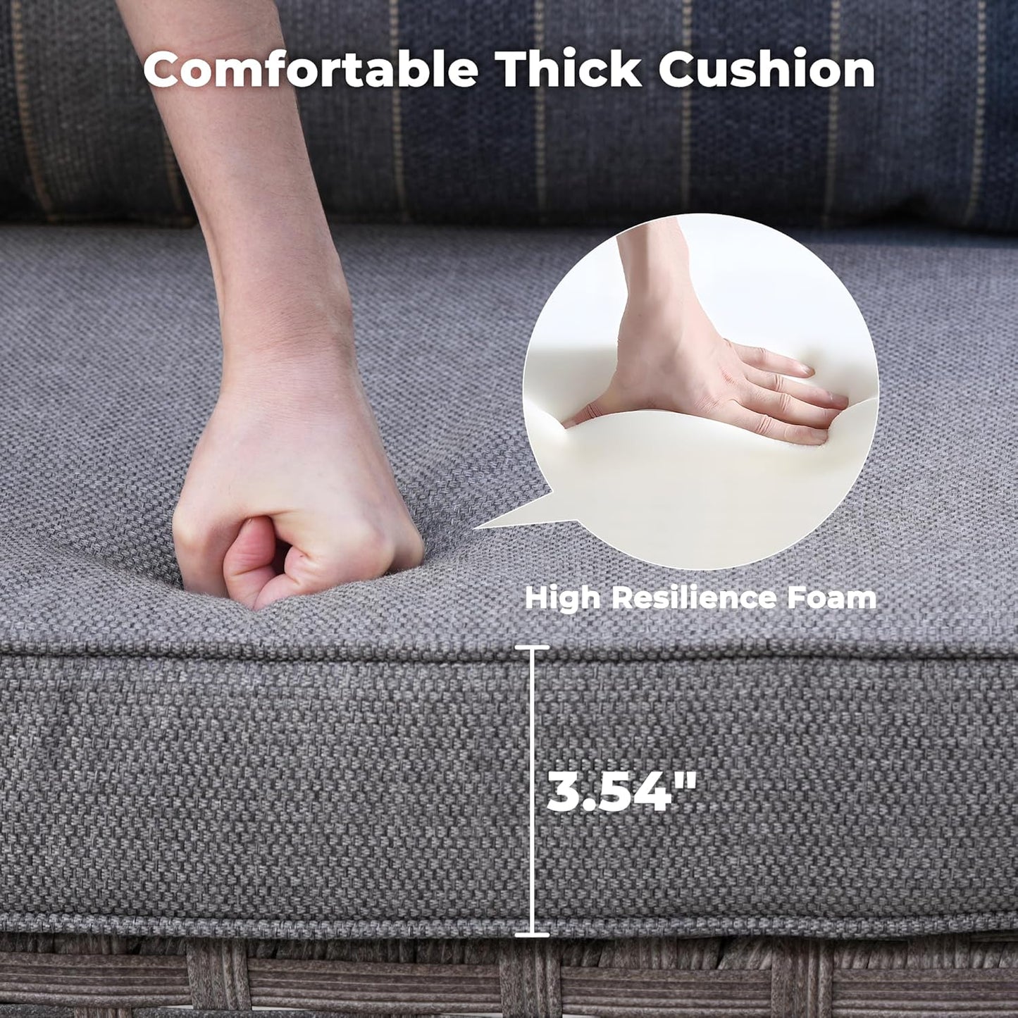 ovios 10 Pieces Patio Furniture Set, Outdoor Wicker Sectional Sofa with 30" Fire Pit Table Swivel Chairs, Modern Modular Deep Seat Rattan Couch Conversation Sets, Dark Gray Stripe