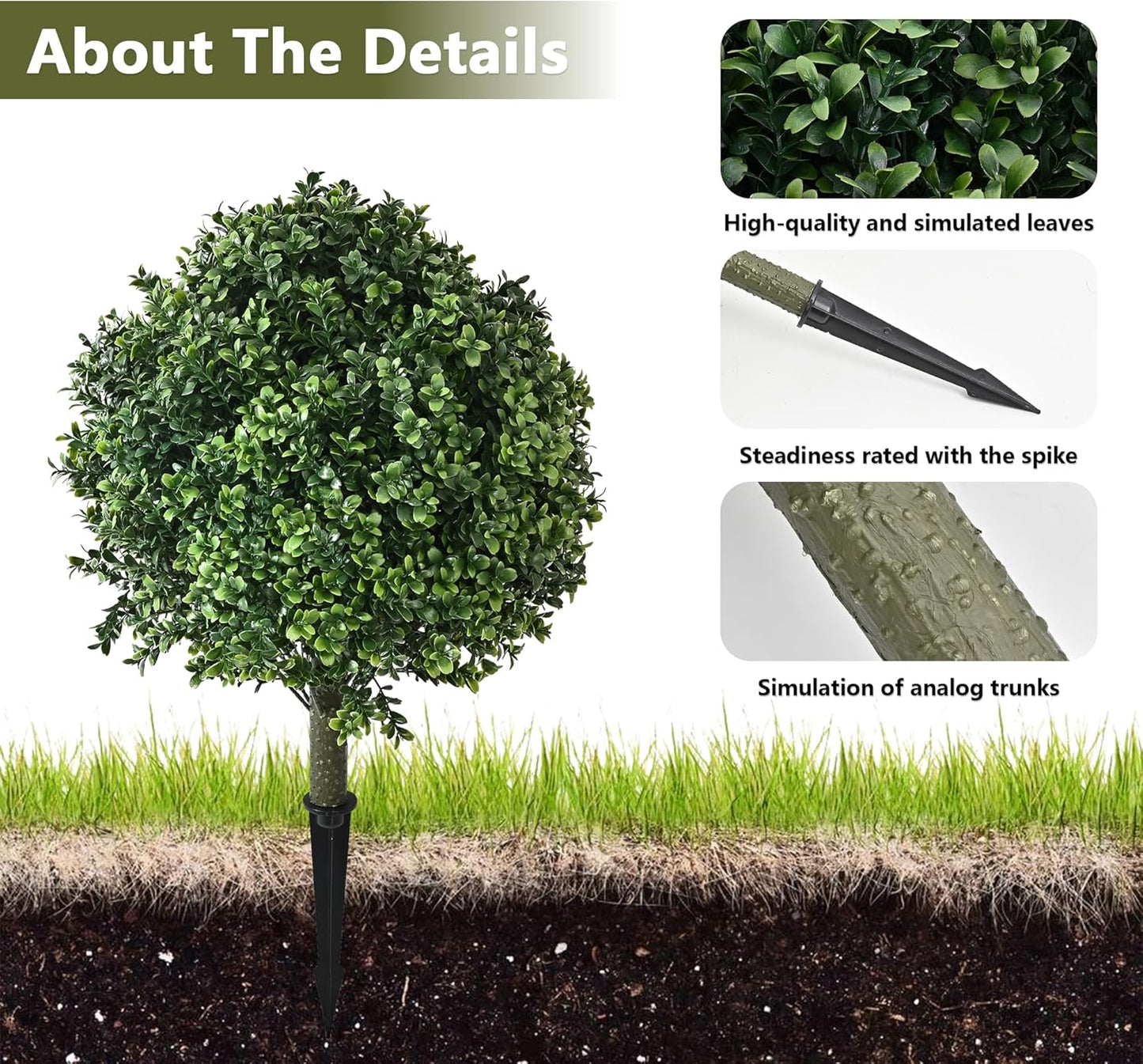 28" Artificial Boxwood Topiary Ball Trees with Ground Spike for Outdoor,Set of 2 UV Resistant Artificial Shrub Bushes,Artificial Plants,Fake Boxwood Plants for Indoor, Garden, Yard,Patio Décor