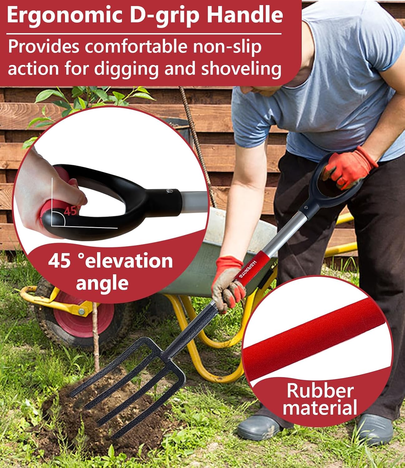 Digging Spading Fork Forged Steel with D Grip Handle 41” Premium 4-Tine Spading Digging Fork Sturdy Metal D-Grip Multi-Purpose Virtually Unbreakable Gardening Tool