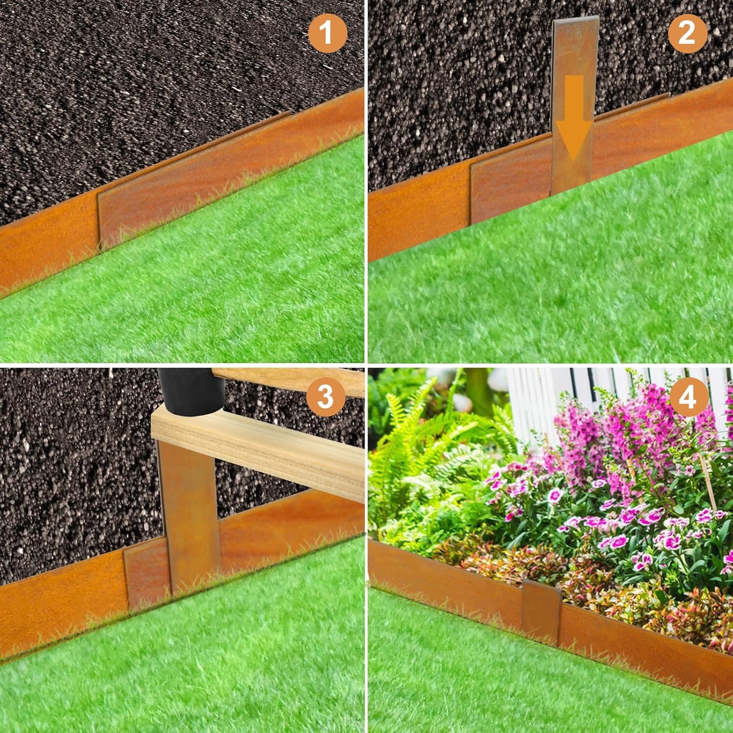Hugeleaf 4.5 Inch Pre-Rusted Cor-Ten Steel Landscape Edging with 11 Pcs Metal Clips, Hammer-in Heavy Duty Metal Edging Pack of 10 (33 Feet Total Length) -Edge for Lawn Garden Yard