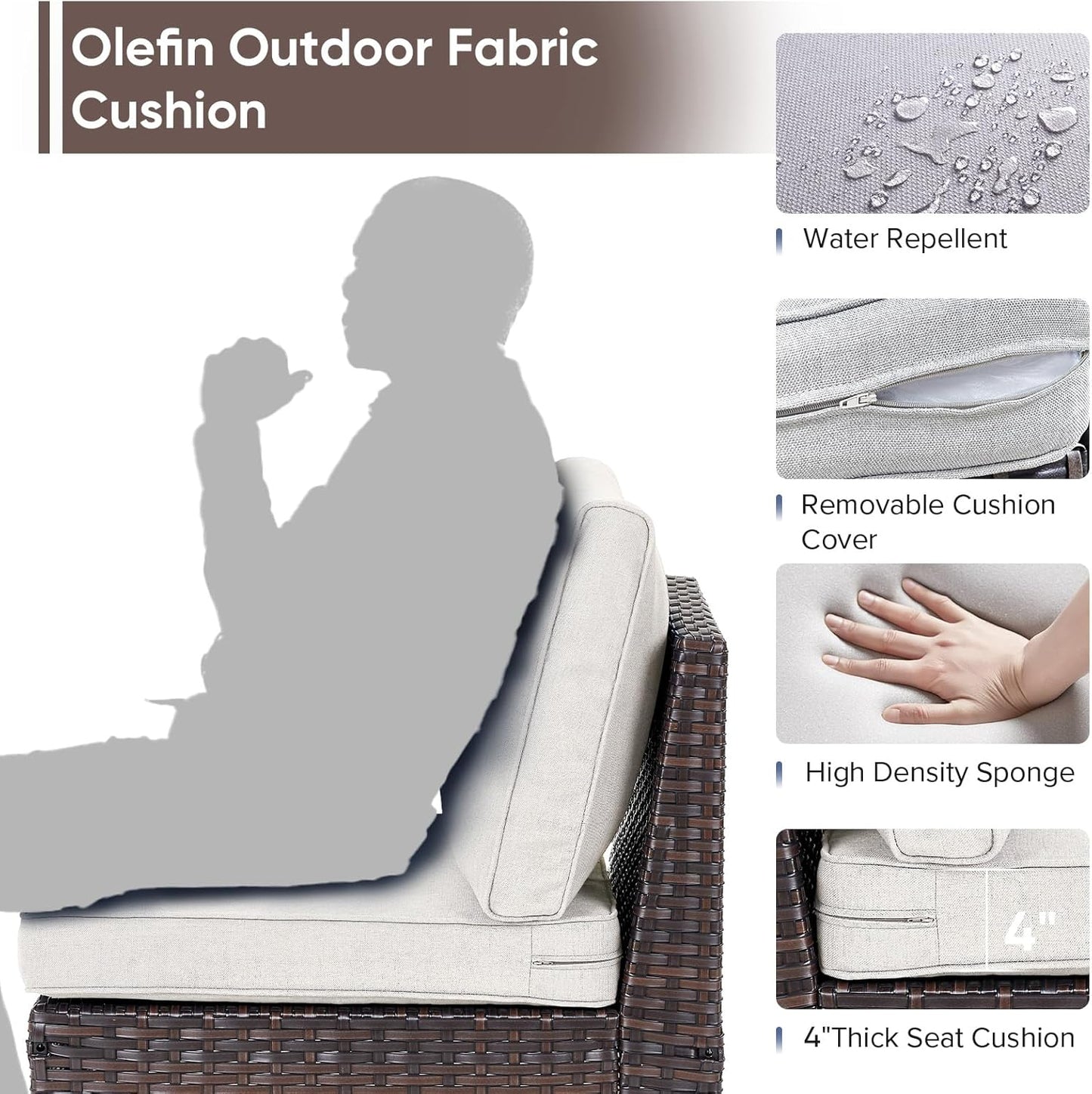 HUMMUH 10 Pieces Patio Furniture Set,Outdoor Half-Moon Modular Sectional Couches Swivel Patio Chairs with Ottomans,All Weather PE Wicker Patio Conversation Sets for Garden Porch Backyard