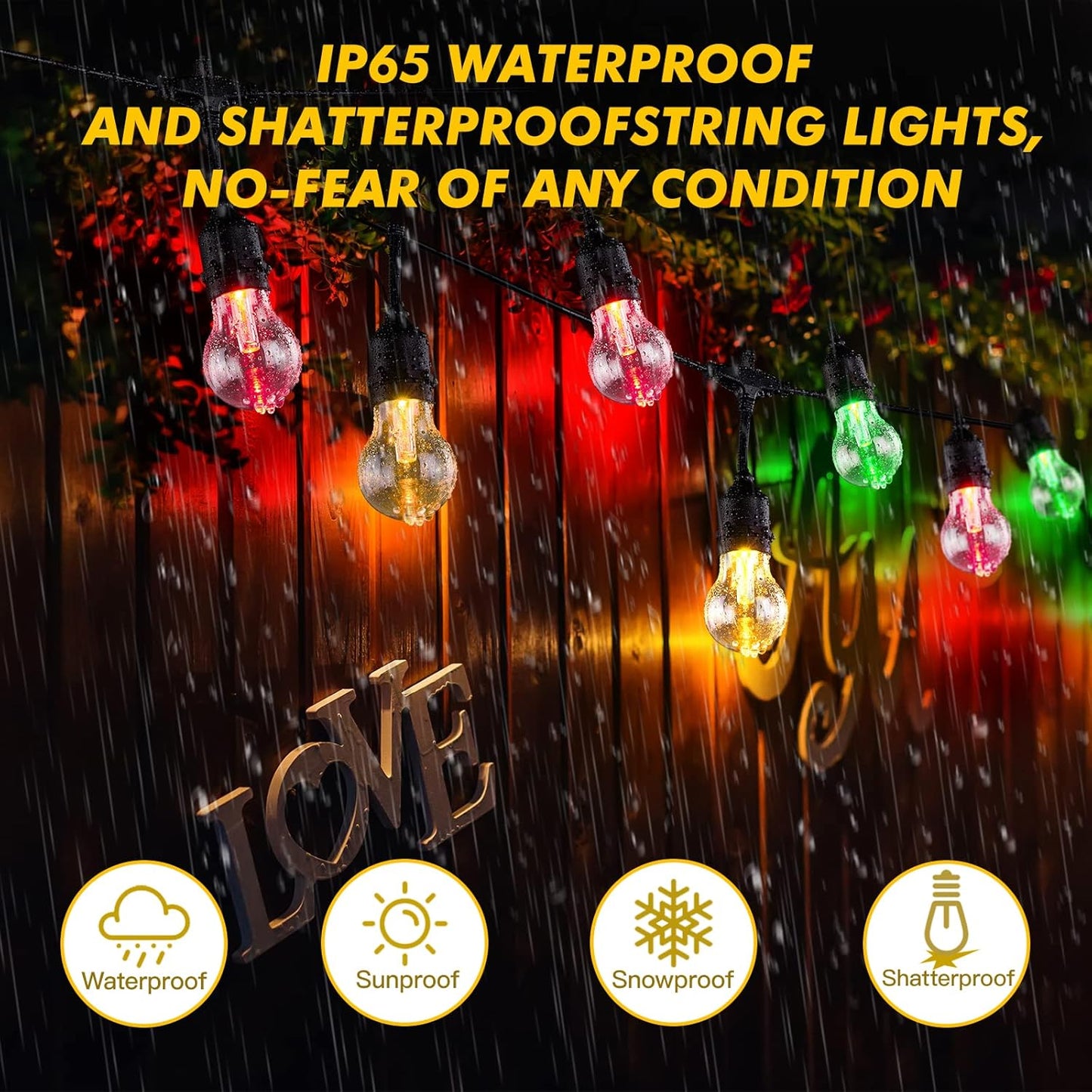Auroraworld Outdoor String Lights RGB, 96FT Dimmable Patio String Lights with Shatterproof Edison Bulbs, Remote, Commercial Lights for Cafe,Yard, Party