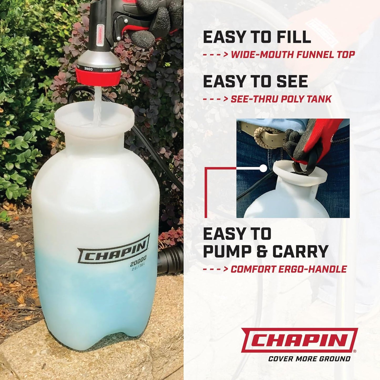 Chapin 20003 Made in USA 3 -Gallon Lawn and Garden Pump Pressured Sprayer, for Spraying Plants, Garden Watering, Lawns, Weeds and Pests, Translucent White