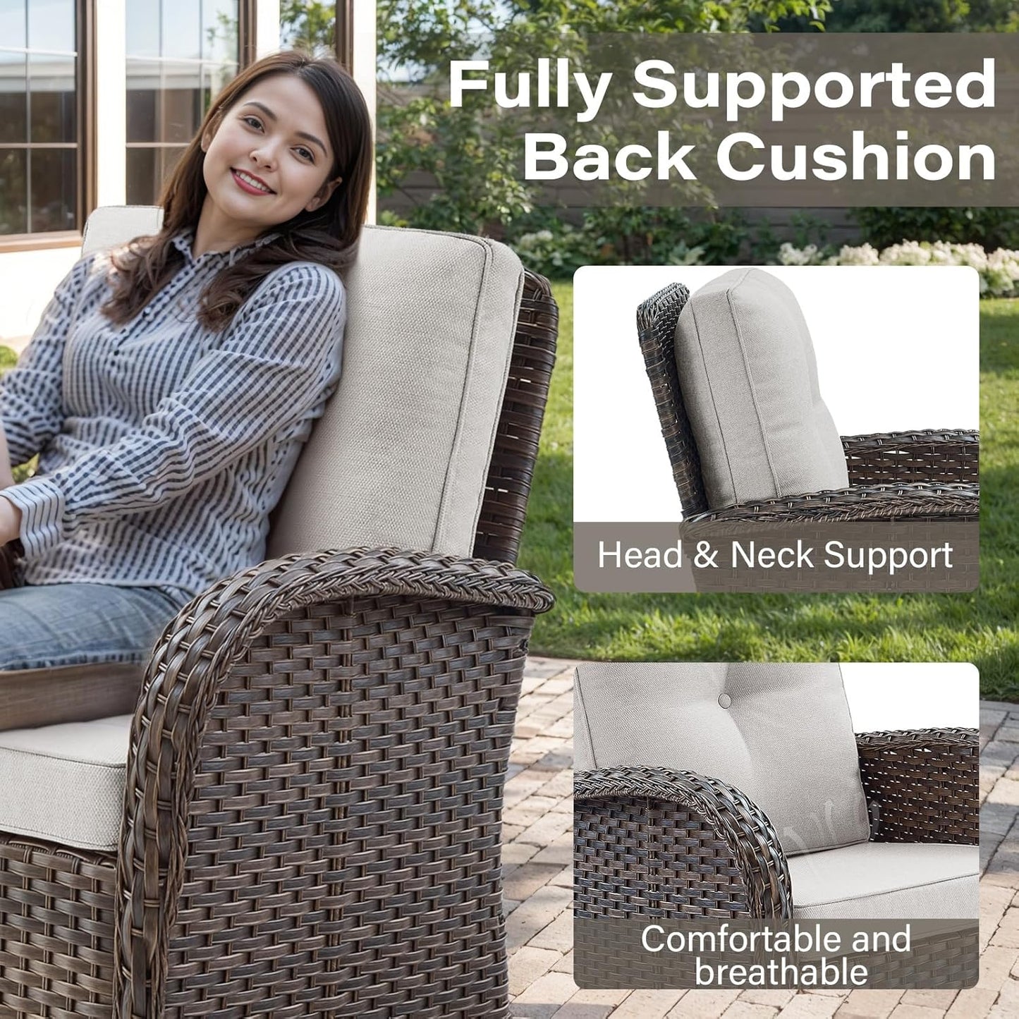 Outdoor Furniture Set - 6 Pieces Patio Conversation Sectional Sofa Set with Swivel Rocker Outdoor Chairs Set of 2 and Wicker Coffee Table for Deck Backyard Sunroom Brown