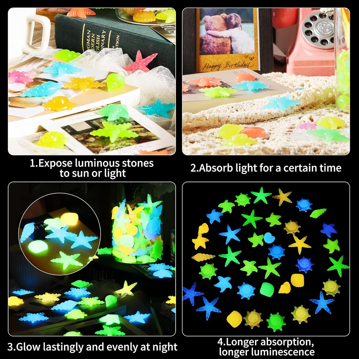 100 PCS Glow in The Dark Rocks - Mixed Color Luminous Stones Starfish-Shaped Sea Aquarium Glow Stones Fish Tank Rocks Outdoor Decor Garden Yard Walkway Pathway FD05MX100A