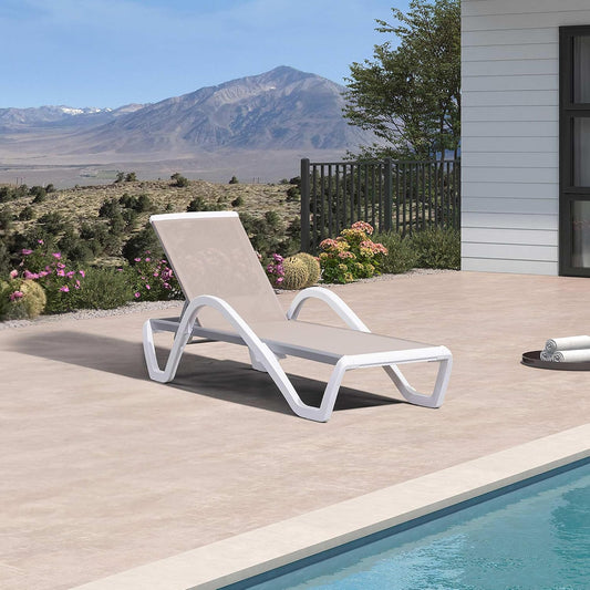 PURPLE LEAF Patio Chaise Lounge Chair with Armrests Outside Aluminum Plastic Stackable Tanning Chairs for Pool Sunbathing Beach Deck Outdoor Lounger, Beige