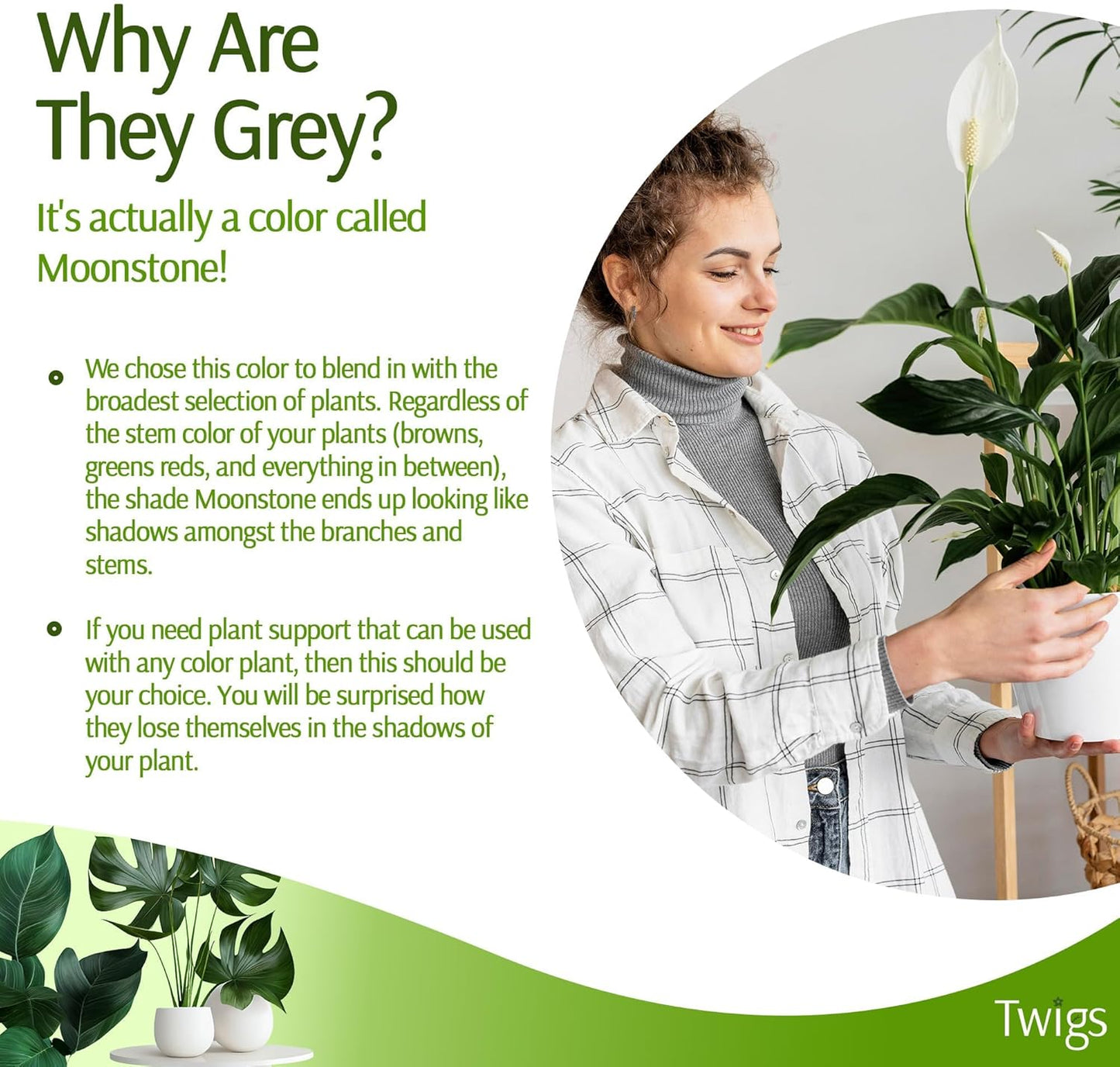 Plant Support Stakes, Stem Holder Structures for Indoor & Outdoor Use, Garden Accessories for Climbing & Potted Plants, Trellis Alternative - Moonstone, 10 Pack, 22" L, Original