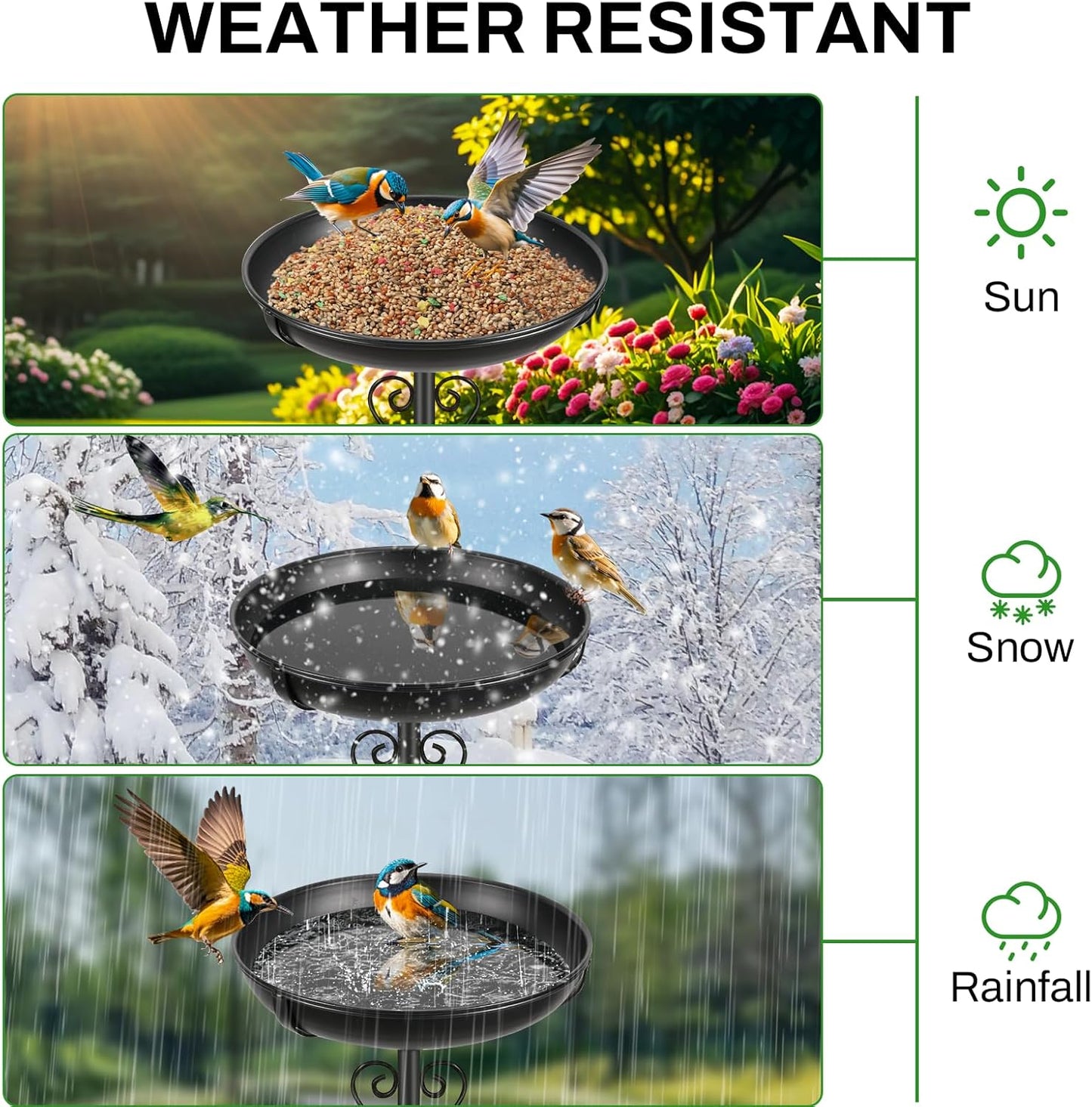 Metal Bird Bath for Outside, Vintage Freestanding Birdbaths with Metal Stake, Upgraded 5 Pronged Base Birdfeeder Feeder Bowl for Outdoors Garden Patio Yard Lawn Decor (Black)