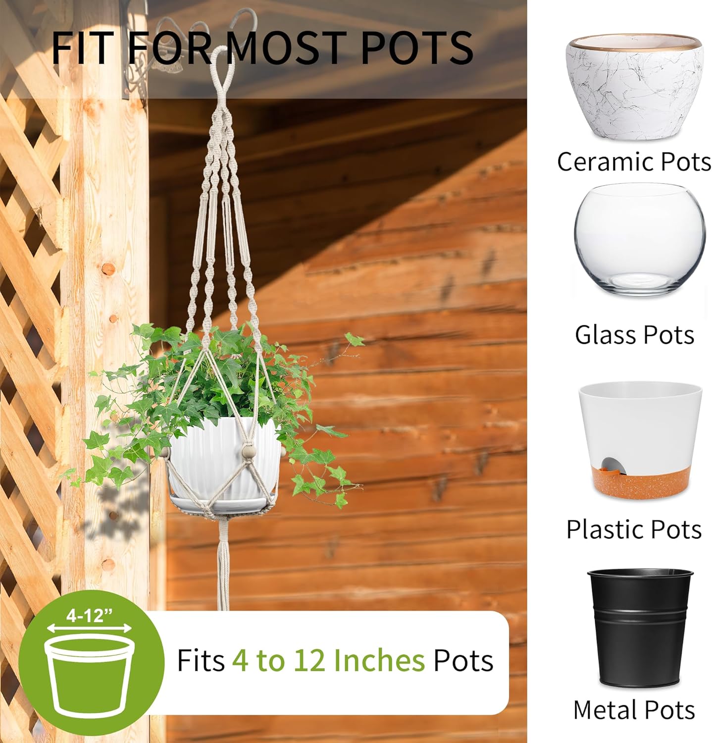 2 Pack Macrame Plant Hanger, 44 Inch, Fits 4-12 Inch Pots, Extra Long Indoor Outdoor Hanging Planter Basket Flower Pot Holder, Boho Home Decor, Ivory (POTS NOT Included)