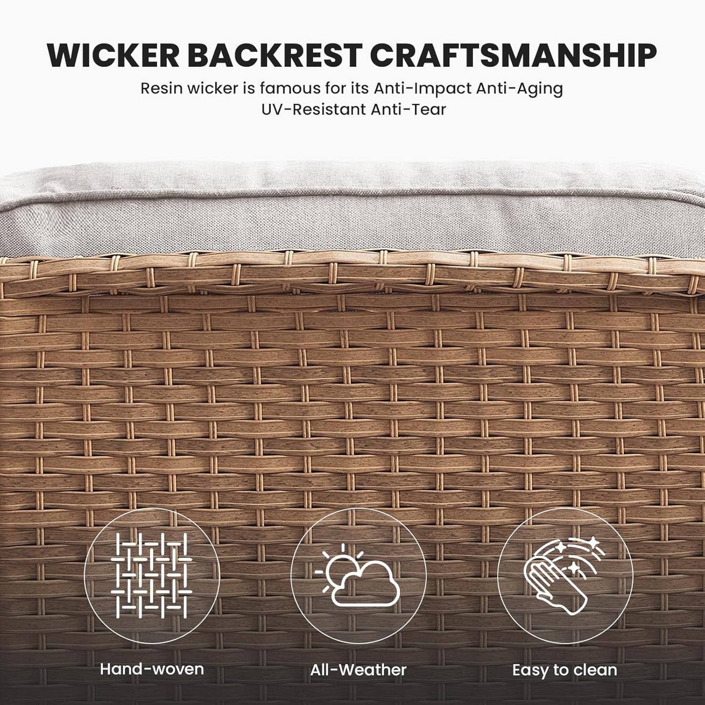 Outdoor Loveseat Patio Couch - 500 Lbs Weight Capacity Wicker Loveseat with High Backrest Wide Armrest, Small Patio Furniture Rattan 2 Seater Sofa for Balcony Deck Proch Poolside Yellow