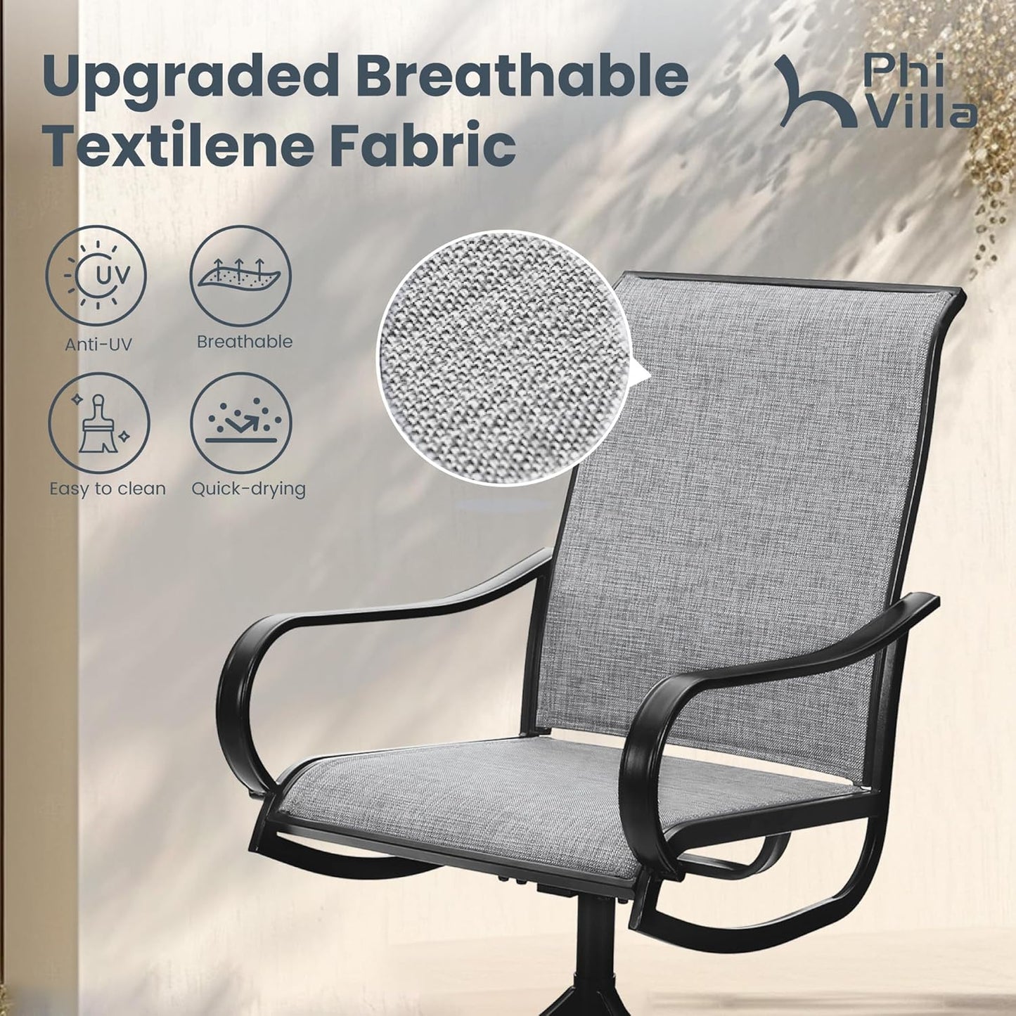 PHI VILLA 5 PCS Patio Dining Set with Outdoor Swivel Dining Chairs (Gray) and 37"x 37" Metal Steel Dining Table, All Weather Patio Dining Furniture Set for Poolside Deck Lawn Garden