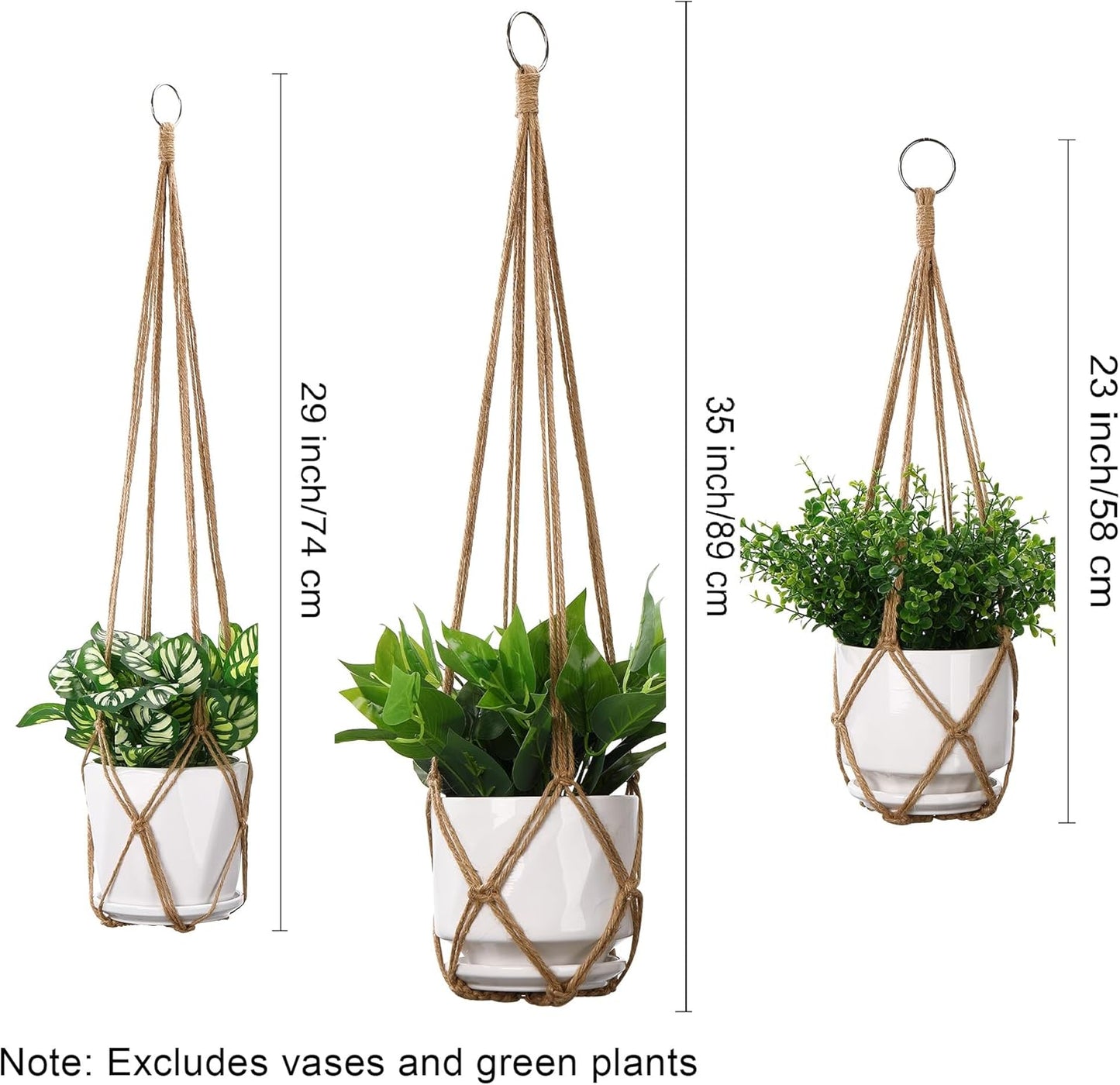 YIBOT 3 Pack Macrame Plant Hanger Indoor Hanging Planter Basket with 3 Hooks, 35"/29"/23" Hang Flower Pot Plant Holder for Indoor Outdoor Decorations, Brown (POTS NOT Included)