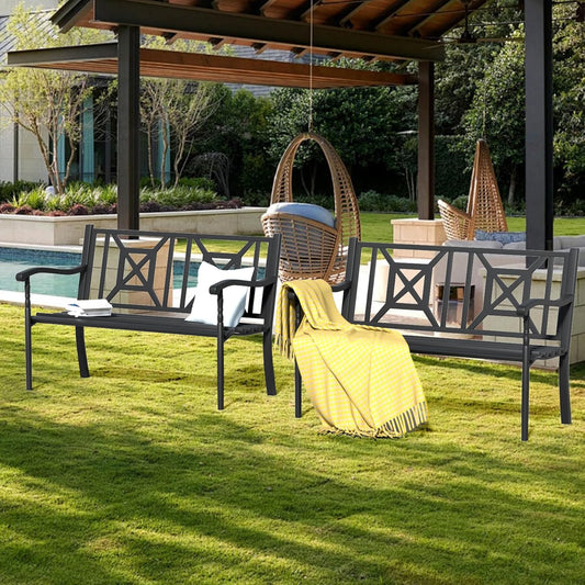 YLGJ&TIDY 50" Outdoor Bench, Metal Garden Bench, Patio Park Bench with Backrest & Armrests, Rust-Resistant, Perfect for Gardens, Parks, Porch, Lawn and Yard (BENCH05 2PK)