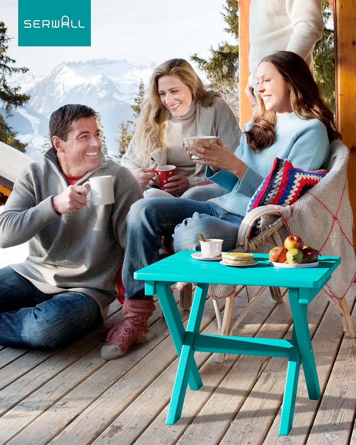 SERWALL Folding Outdoor Side Table Set of 2, Portable Adirondack Side Table, Aruba