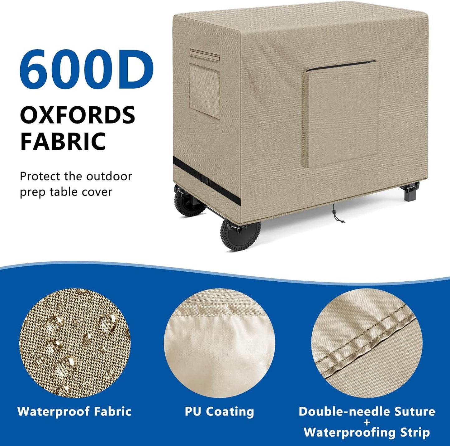 SIRUITON Outdoor Bar Cart Cover for 60 Inch Portable Outdoor Table, Heavy Duty 600D Oxford Fabric Outdoor Waterproof BBQ/Worktable Metal Movable Table Cover