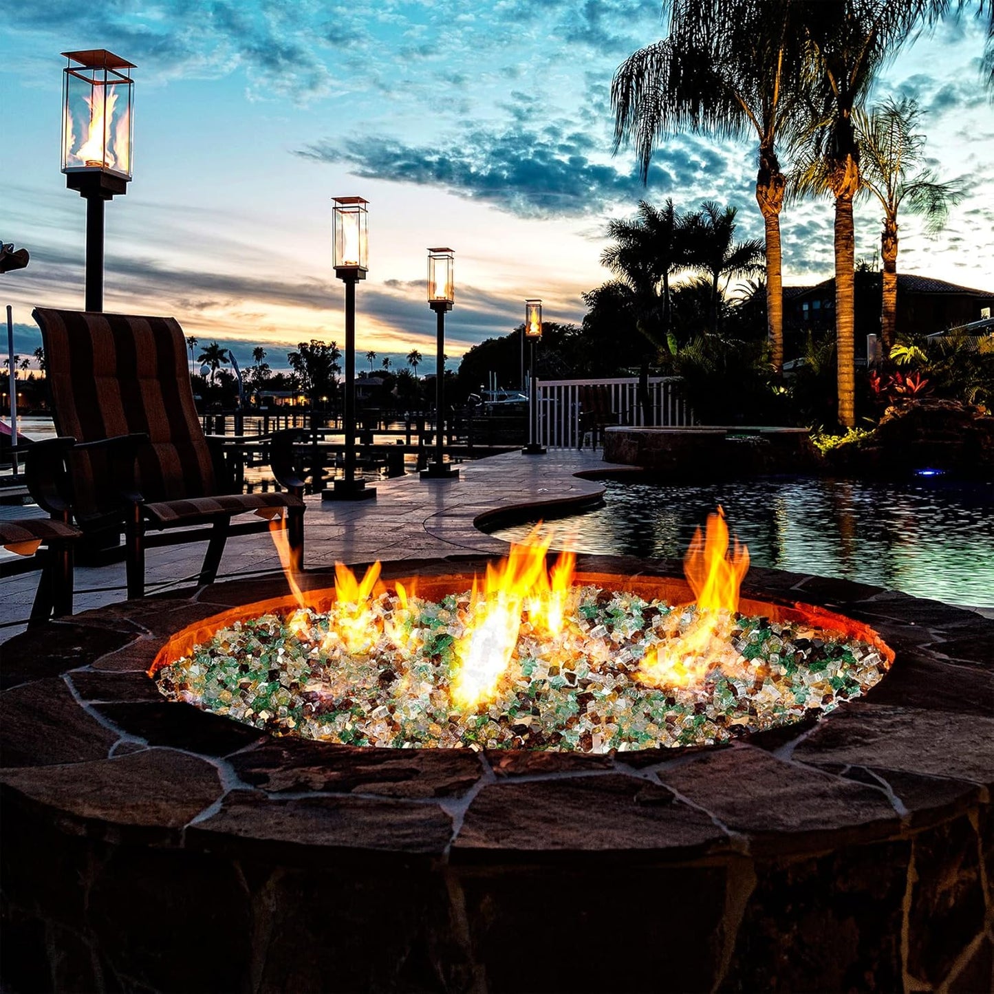 Mr. Fireglass 10 Pounds Blended Fire Glass - 1/2 Inch Mixed Colored High Luster Reflective Tempered Glass Rocks for Fireplace Fire Pit Table Fireplace and Landscaping, Copper+Gold+Light Green