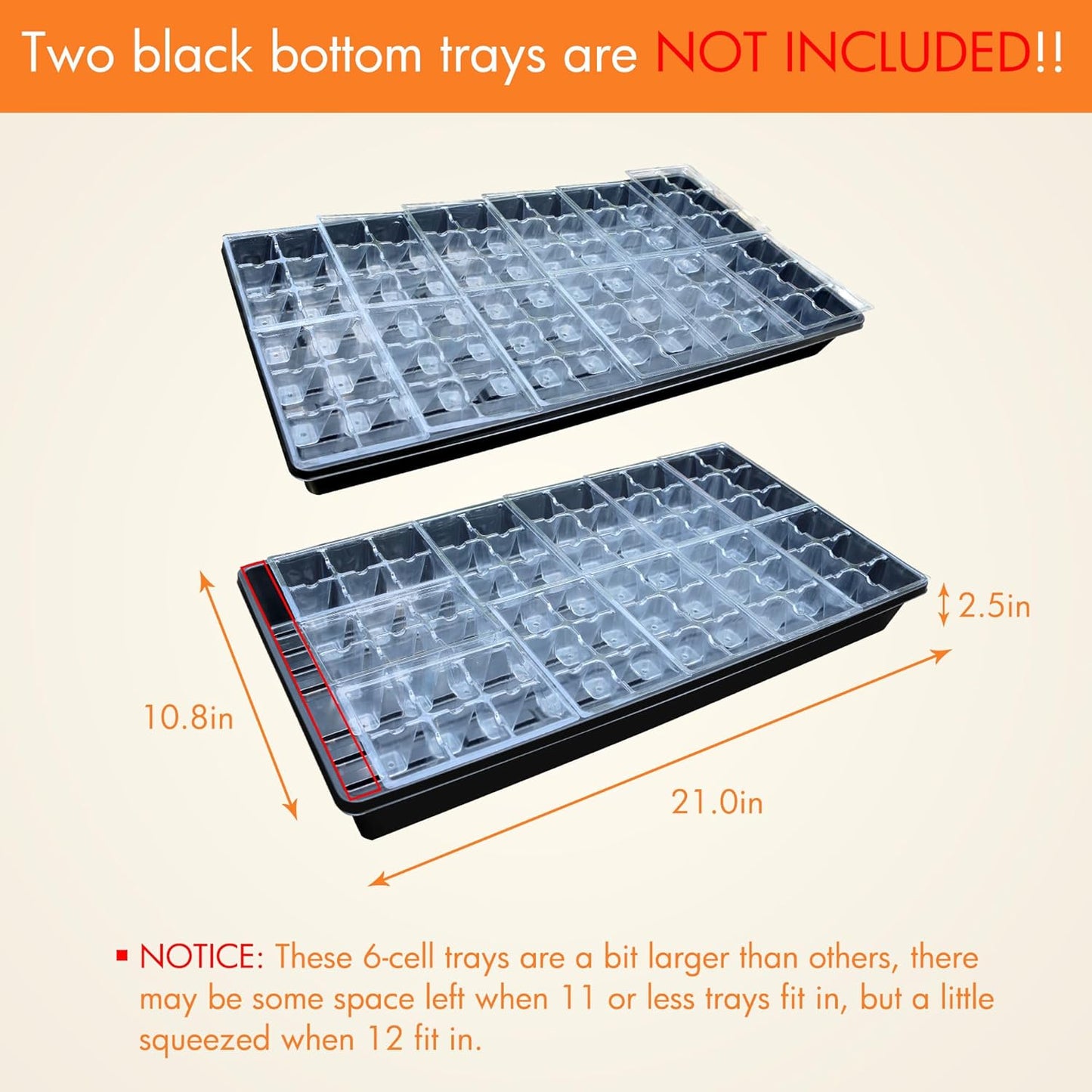 Gardzen 30 Pack 6-Cell Seed Starting Tray for Seedlings, Plant Starter Trays with Drainage Holes for Seed Germination, 5.4x3.7 inches, Clear